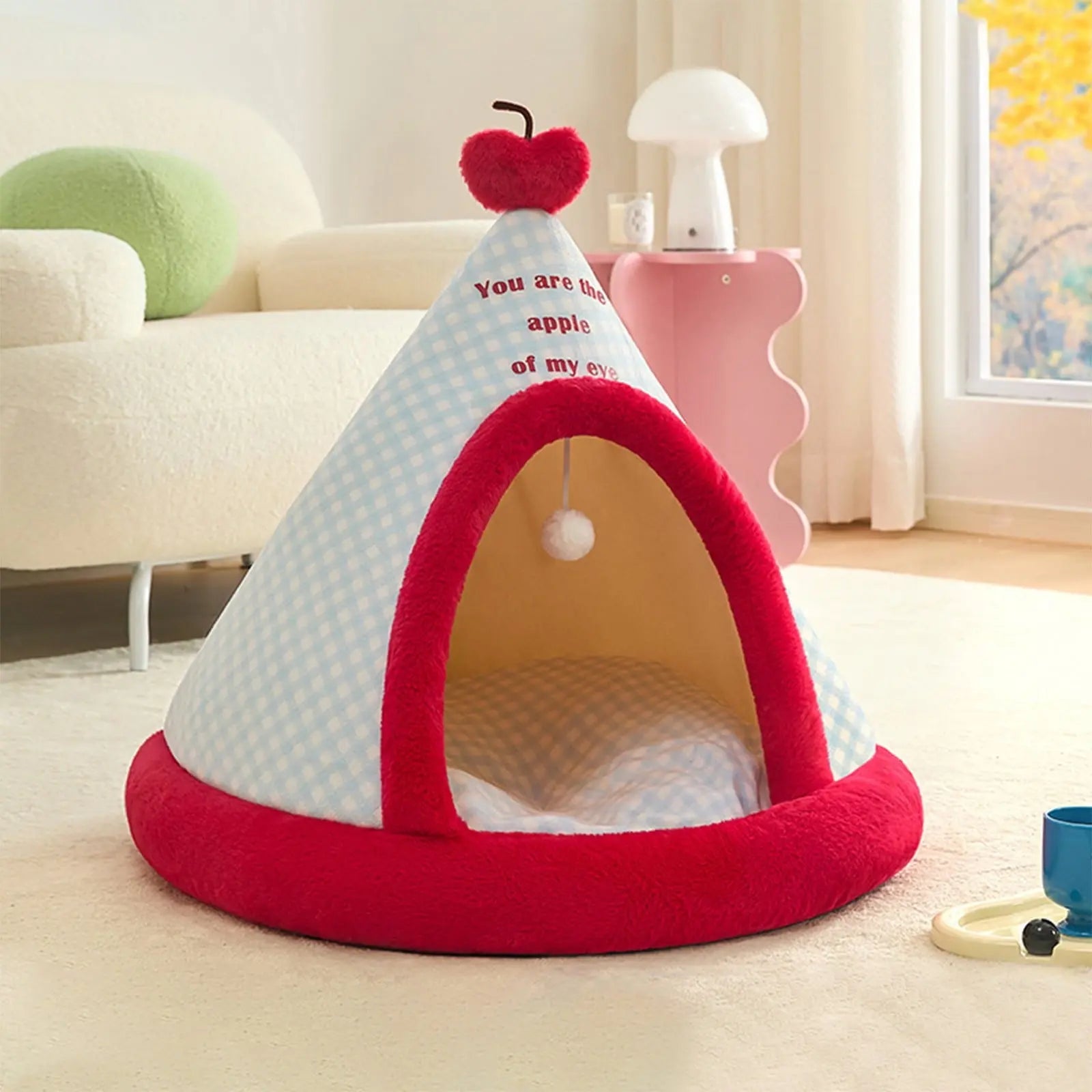 Apples Christmas Tent Christmas Pet Bed Semi Enclosed Cats Bed Dog Bed Removable And Washable Dog Bed Winter Warm Cats Bed As shown Wholesale Hub
