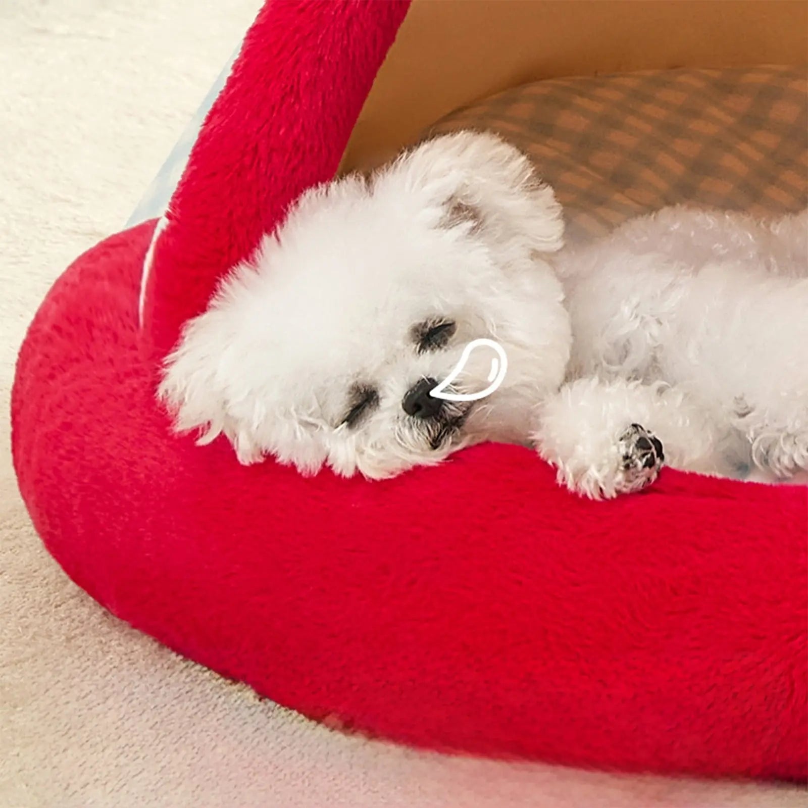 Apples Christmas Tent Christmas Pet Bed Semi Enclosed Cats Bed Dog Bed Removable And Washable Dog Bed Winter Warm Cats Bed As shown Wholesale Hub