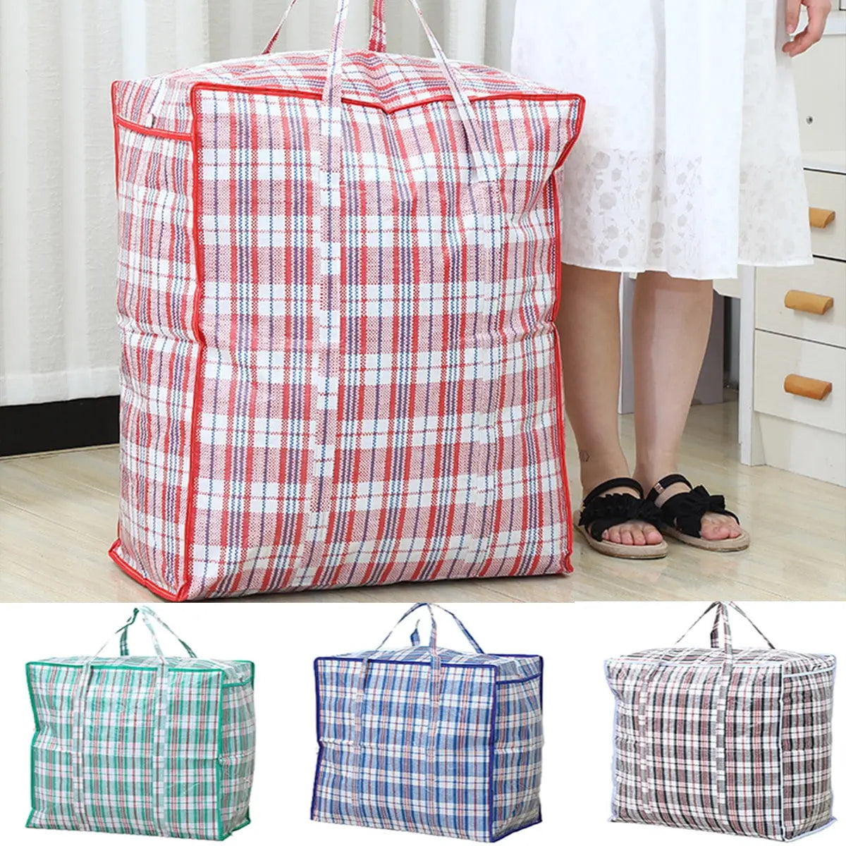 Dream Lifestyle Large Capacity Storage Bags, Large Checkered Storage Laundry Bag with Zipper & Handles for Shopping Moving Travel Red Wholesale Hub