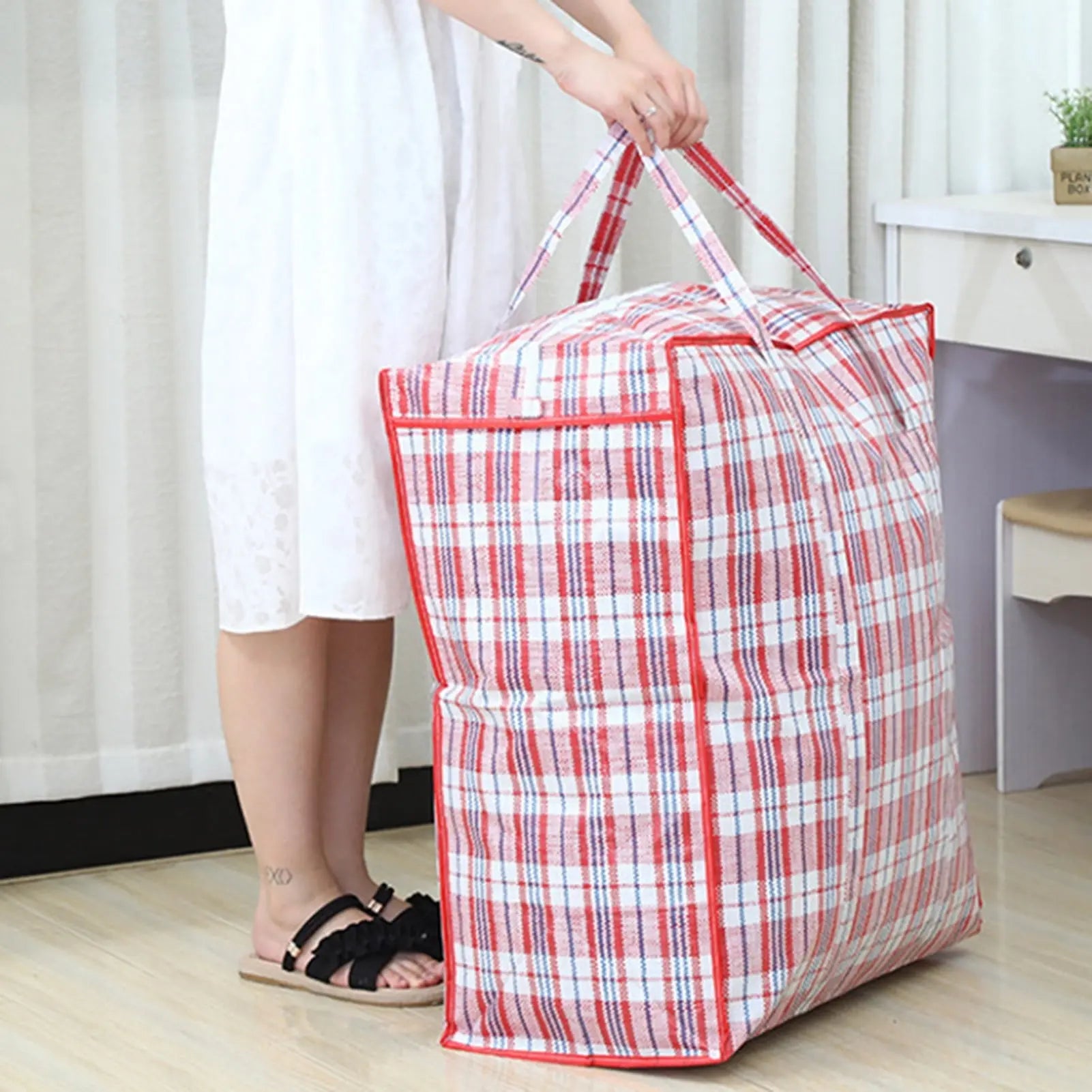 Dream Lifestyle Large Capacity Storage Bags, Large Checkered Storage Laundry Bag with Zipper & Handles for Shopping Moving Travel Red Wholesale Hub