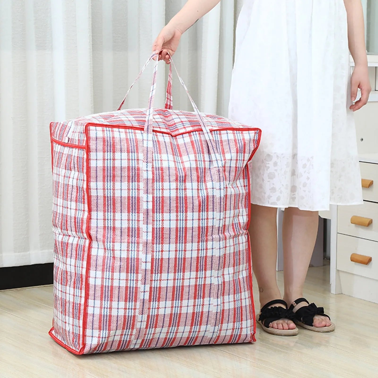 Dream Lifestyle Large Capacity Storage Bags, Large Checkered Storage Laundry Bag with Zipper & Handles for Shopping Moving Travel Red Wholesale Hub