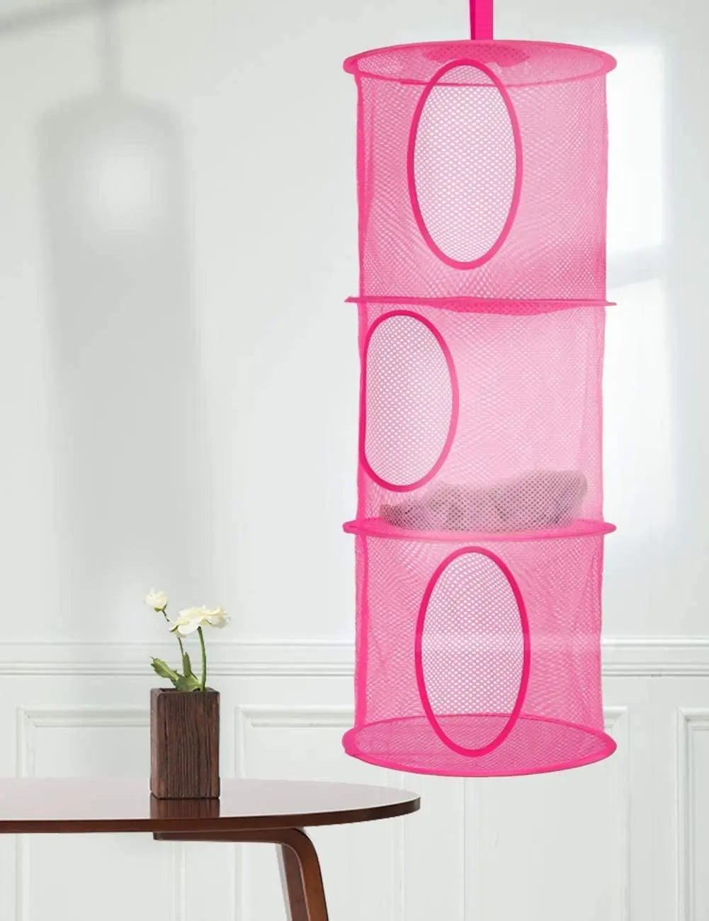 2 Pcs Hanging Mesh Stuffed Animal Storage Hammock Net, Foldable Toy Storage Organizer 3 Compartments Net for Stuffed Animals Corner for Boys, Girls, Gloves, Hats, Socks Pink-green Wholesale Hub