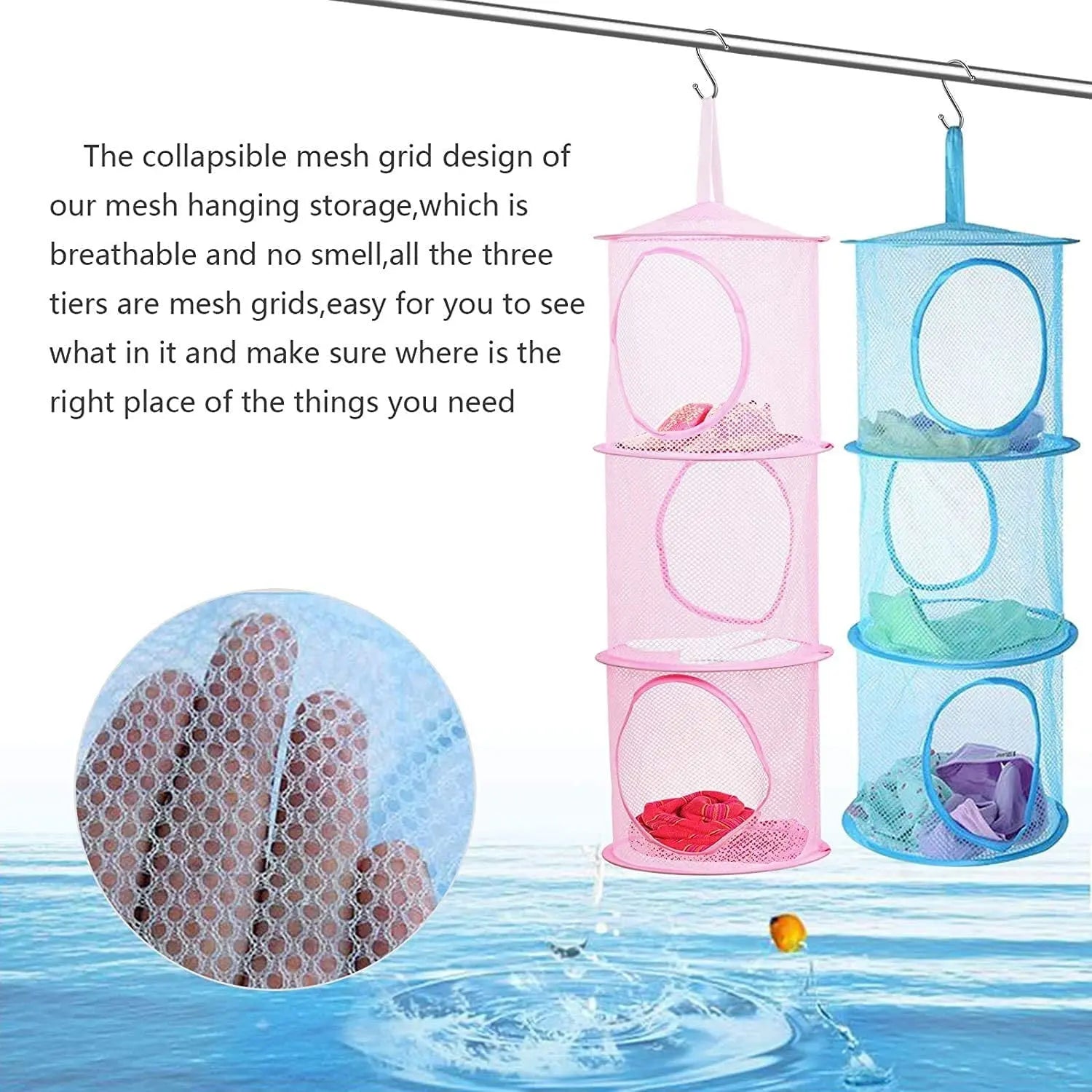 2 Pcs Hanging Mesh Stuffed Animal Storage Hammock Net, Foldable Toy Storage Organizer 3 Compartments Net for Stuffed Animals Corner for Boys, Girls, Gloves, Hats, Socks Pink-green Wholesale Hub