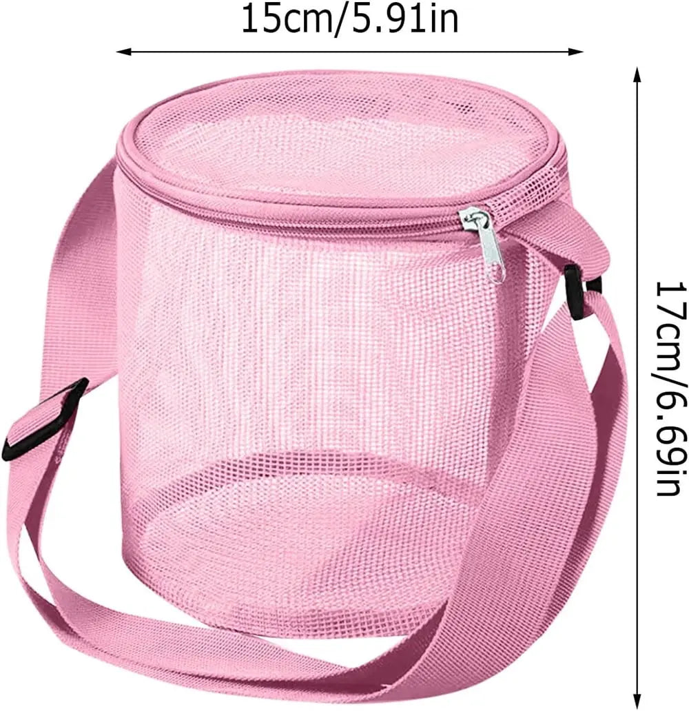 Tutuviw 4Pcs Large Capacity Collecting Bag Cylindrical Mesh Beach Bag Beach Mesh Bag Toys Seashell Backpack with Adjustable Carrying Straps And Zipper for Toys Storage, Random Color Wholesale Hub