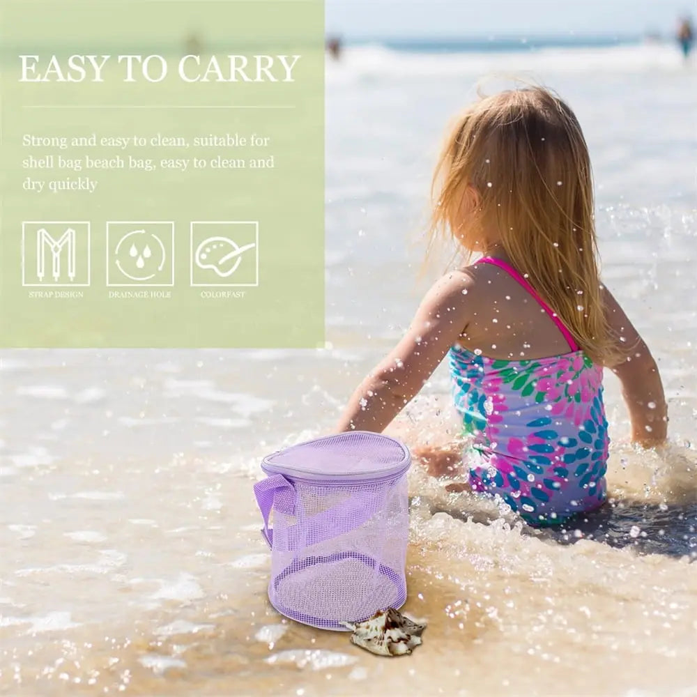 Tutuviw 4Pcs Large Capacity Collecting Bag Cylindrical Mesh Beach Bag Beach Mesh Bag Toys Seashell Backpack with Adjustable Carrying Straps And Zipper for Toys Storage, Random Color Wholesale Hub