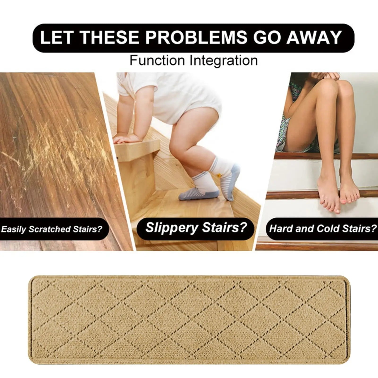 Chmadoxn 4-Piece Non-Slip Stair Treads, Self-Adhesive Striped Carpet Mats, Absorbent & Quiet Step Pads, Can Be Cut to Fit, Washable for Indoor Staircase Safety\u200b\u200b Beige Wholesale Hub
