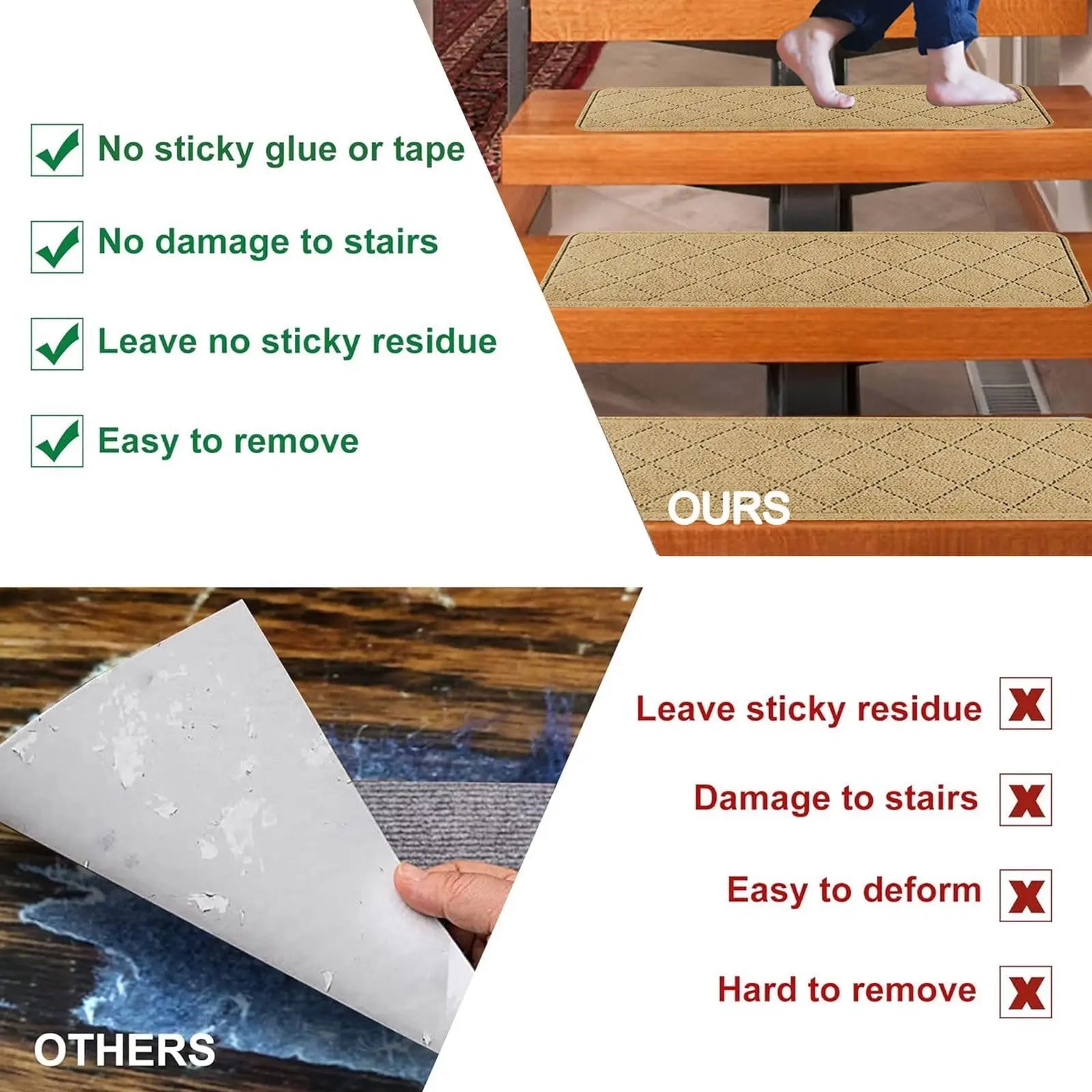 Chmadoxn 4-Piece Non-Slip Stair Treads, Self-Adhesive Striped Carpet Mats, Absorbent & Quiet Step Pads, Can Be Cut to Fit, Washable for Indoor Staircase Safety\u200b\u200b Beige Wholesale Hub