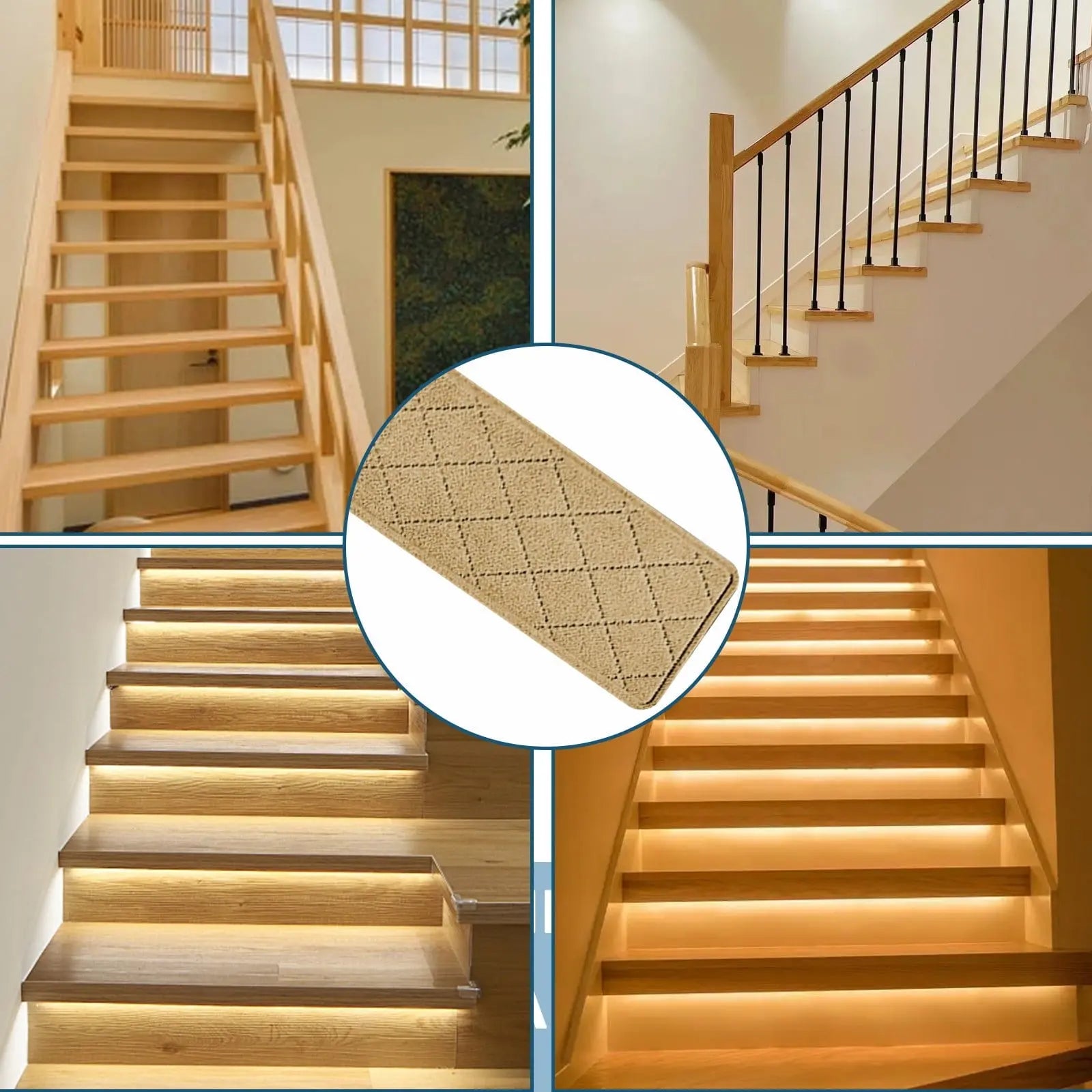 Chmadoxn 4-Piece Non-Slip Stair Treads, Self-Adhesive Striped Carpet Mats, Absorbent & Quiet Step Pads, Can Be Cut to Fit, Washable for Indoor Staircase Safety\u200b\u200b Beige Wholesale Hub