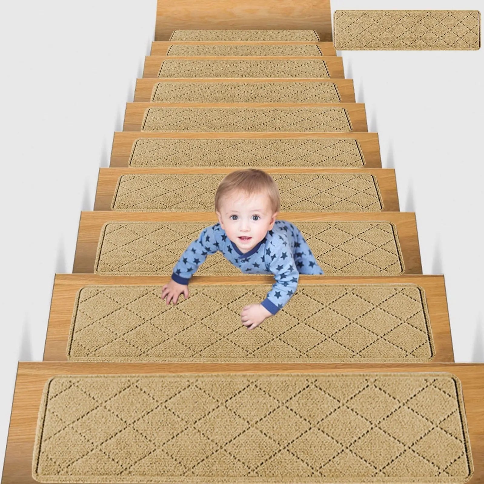 Chmadoxn 4-Piece Non-Slip Stair Treads, Self-Adhesive Striped Carpet Mats, Absorbent & Quiet Step Pads, Can Be Cut to Fit, Washable for Indoor Staircase Safety\u200b\u200b Beige Wholesale Hub