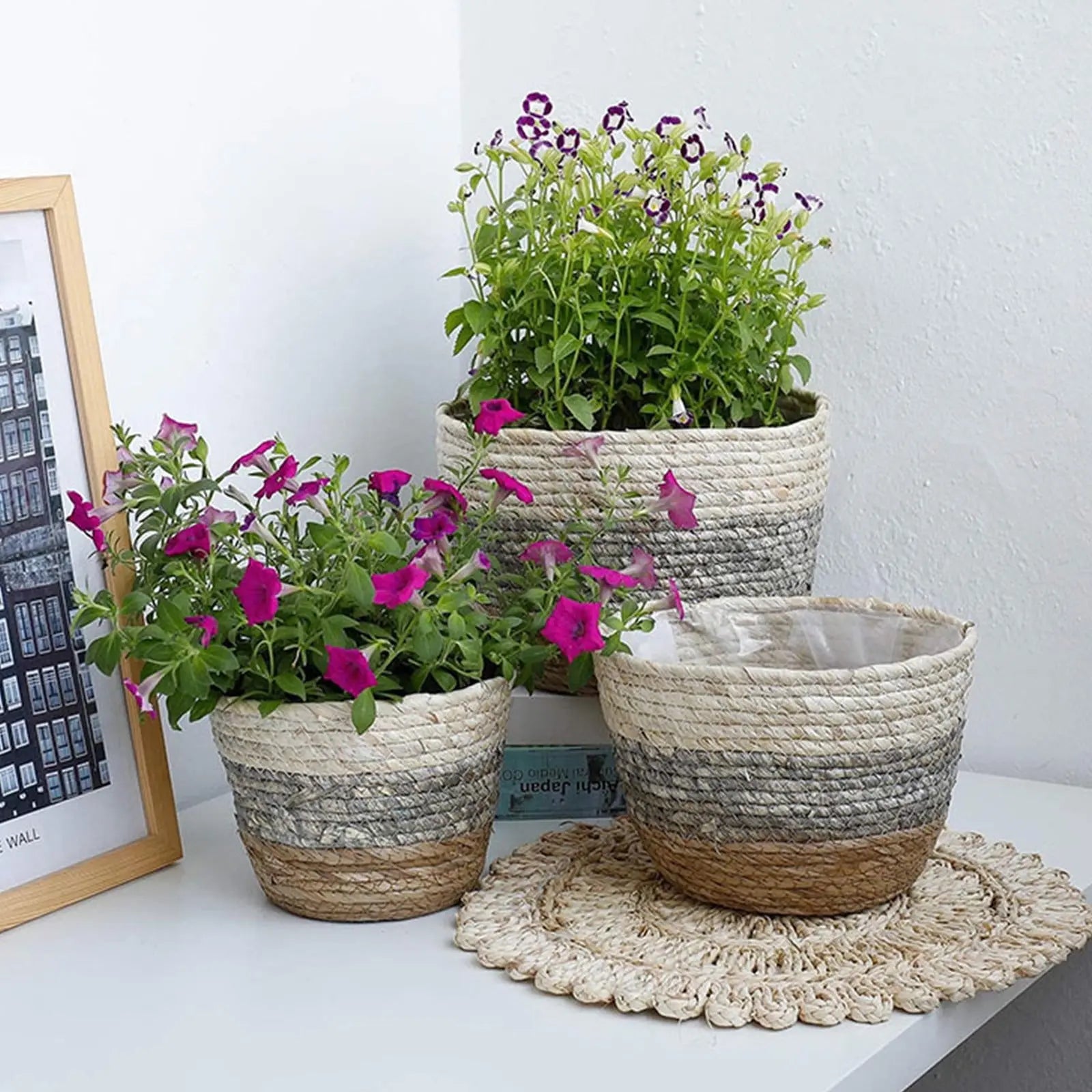 Darzheoy Woven Seagrass Plant Basket, Flower Pots Home Boho Decor, Storage Picnic Grocery Straw Bag for Plant Artificial Tree - 5.5"×8.7"×6.3 B Wholesale Hub