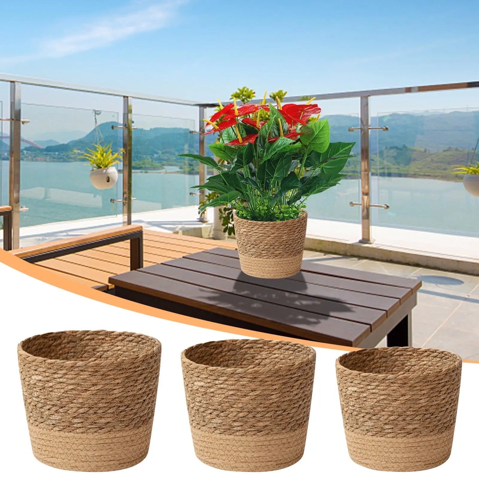 Darzheoy Woven Seagrass Plant Basket, Flower Pots Home Boho Decor, Storage Picnic Grocery Straw Bag for Plant Artificial Tree - 5.5"×8.7"×6.3 E Wholesale Hub