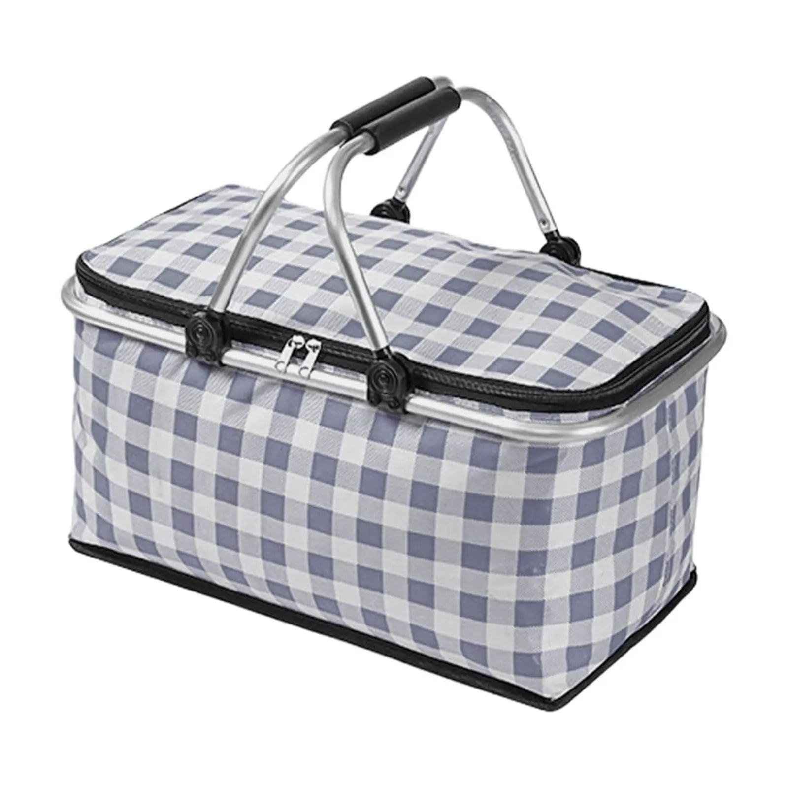 Kdkad Picnic Basket, Collapsible Shopping Basket with Lid Large Market Basket with Handles Reusable Folding Grocery Basket Insulated Cooler Bag for Picnic Travel 47x27x22cm/18.5x10.62x8.66in Black Wholesale Hub