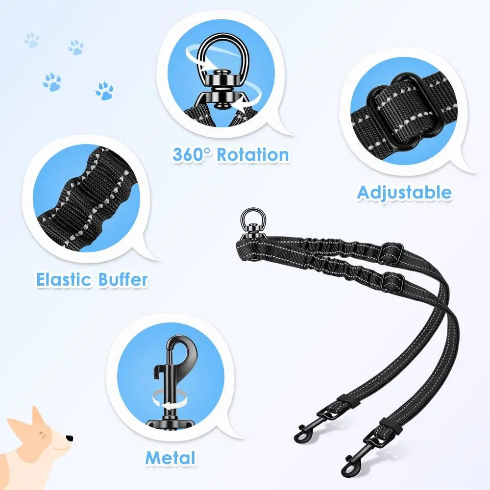 Dual dog leash, tangle free dual dog design 360 ° rotating, reflective walking training guidance, comfortable padded handle, can accommodate 2 dogs (black) Wholesale Hub