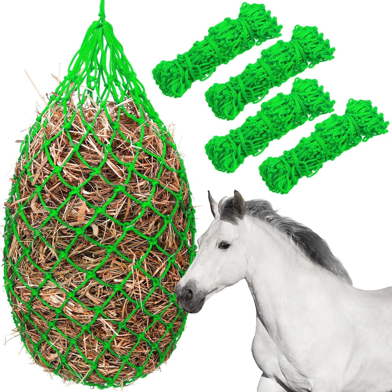 4 Pcs Hay Bags for Horses 40 Inch Slow Feed Hay Nets Bag for Horses Goats Sheep Oxford Hanging Feeder Feeding Supplies for Trailer and Stall Easy to Fill and Hang(Green) Wholesale Hub