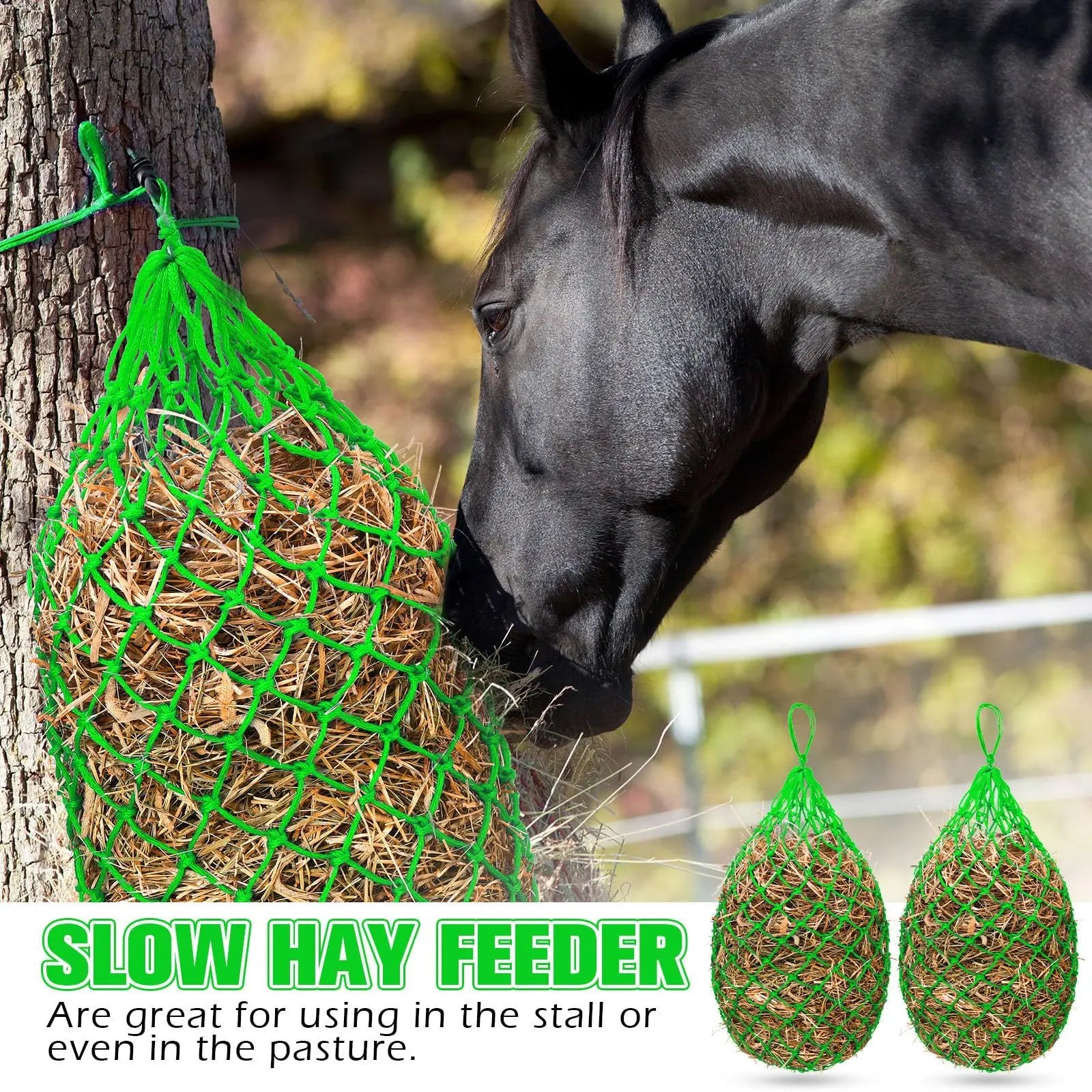 4 Pcs Hay Bags for Horses 40 Inch Slow Feed Hay Nets Bag for Horses Goats Sheep Oxford Hanging Feeder Feeding Supplies for Trailer and Stall Easy to Fill and Hang(Green) Wholesale Hub