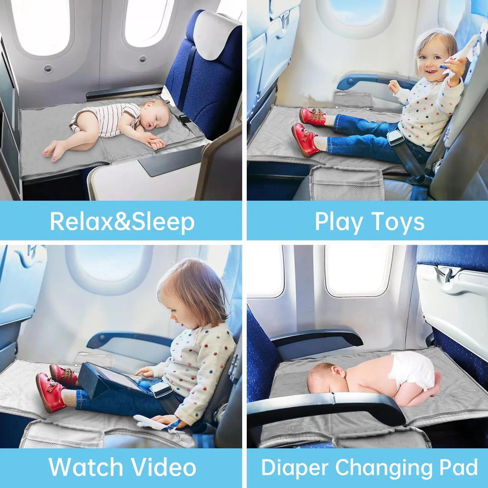 Toddler Airplane Travel Bed, Airplane Seat Extender for Kids, Plane Must Have for Toddlers, Baby Travel Essentials for Flying, Portable Travel Bag Foot Rest for Flights(Grey) Wholesale Hub