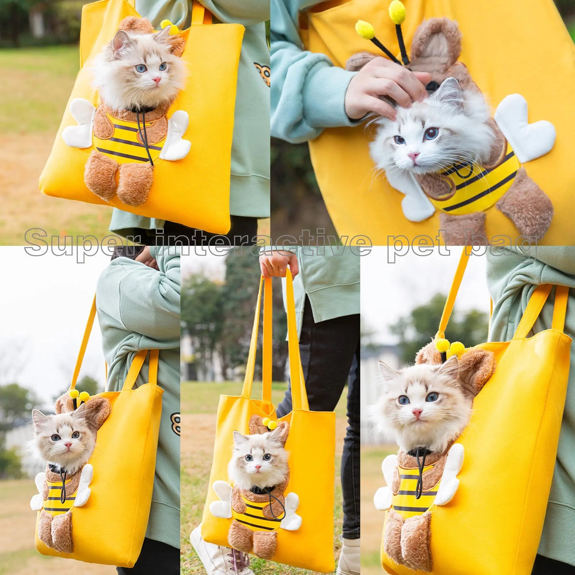 Bee-Shaped Show Head Pet Canvas Shaped Shoulder Bag，Pet Out Bag, Outcrop, Pet Out Shoulder Bag. (Bee-Large) Wholesale Hub