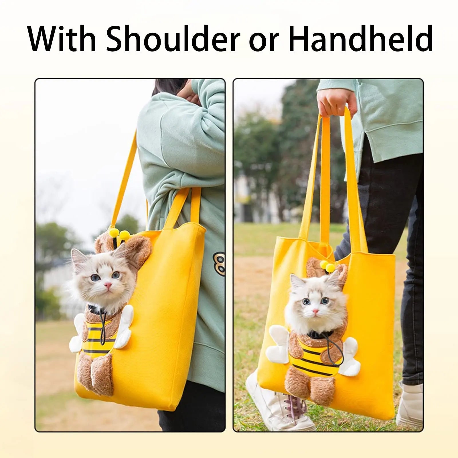 Bee-Shaped Show Head Pet Canvas Shaped Shoulder Bag，Pet Out Bag, Outcrop, Pet Out Shoulder Bag. (Bee-Large) Wholesale Hub