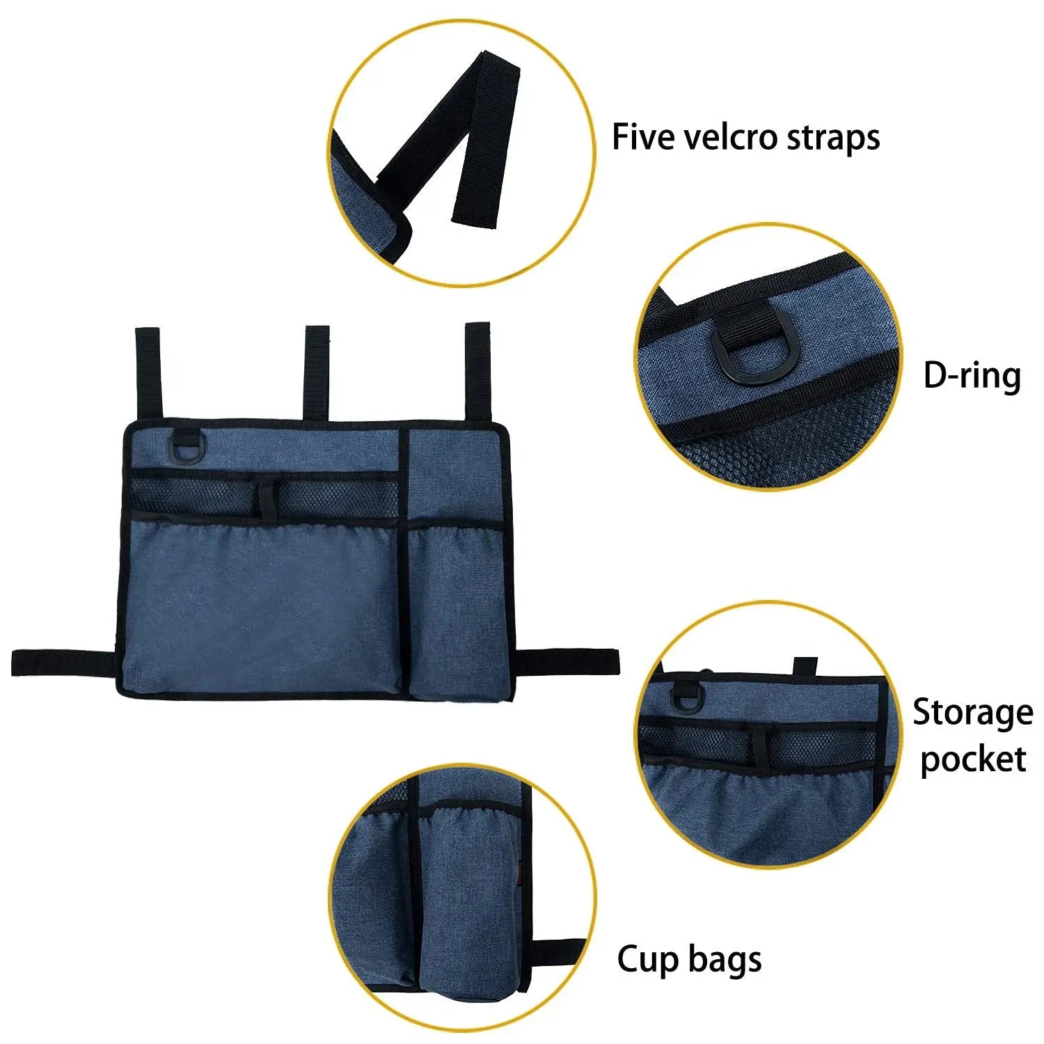 Bag Basket with Cup Holder Suit for Adult Folding Walkers Rollator Organizer Carry Storage Pouch Water-Resistant Armrest Accessories for Seniors, Elderly, Handicap, Blue Wholesale Hub