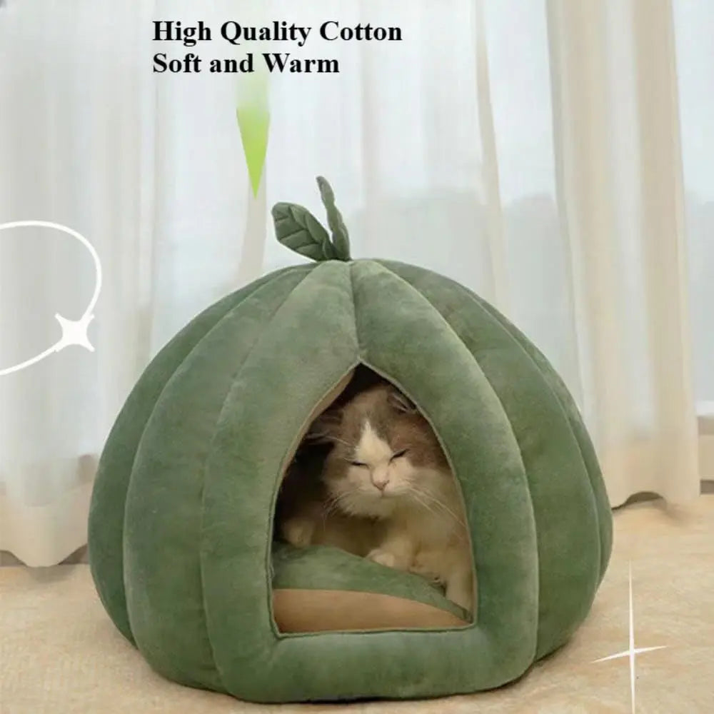 Cat Beds for Indoor Cats, Pumpkin Cat House,Cute Pumpkin Shape Cat Cave Bed Cat Tent with Removable Cushion, Warm Cave Nest Sleeping Bed Puppy House (Green S) Wholesale Hub