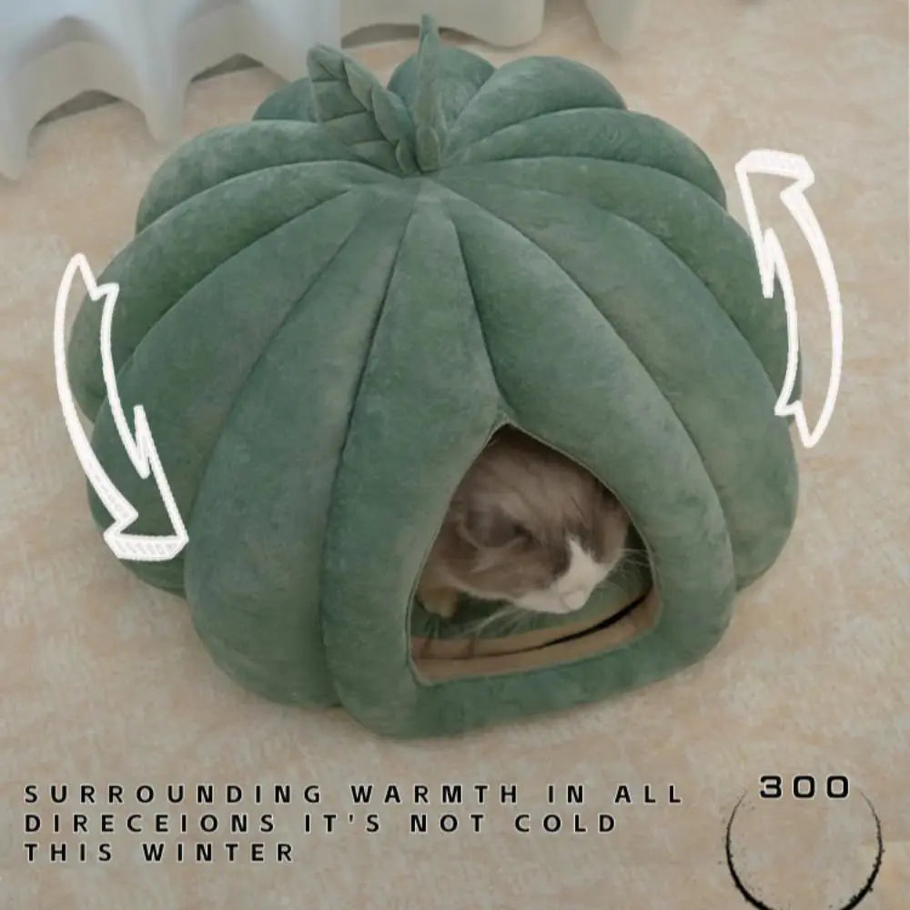 Cat Beds for Indoor Cats, Pumpkin Cat House,Cute Pumpkin Shape Cat Cave Bed Cat Tent with Removable Cushion, Warm Cave Nest Sleeping Bed Puppy House (Green S) Wholesale Hub