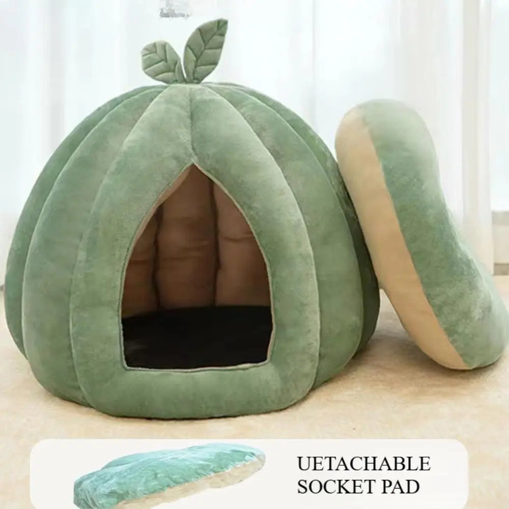 Cat Beds for Indoor Cats, Pumpkin Cat House,Cute Pumpkin Shape Cat Cave Bed Cat Tent with Removable Cushion, Warm Cave Nest Sleeping Bed Puppy House (Green S) Wholesale Hub