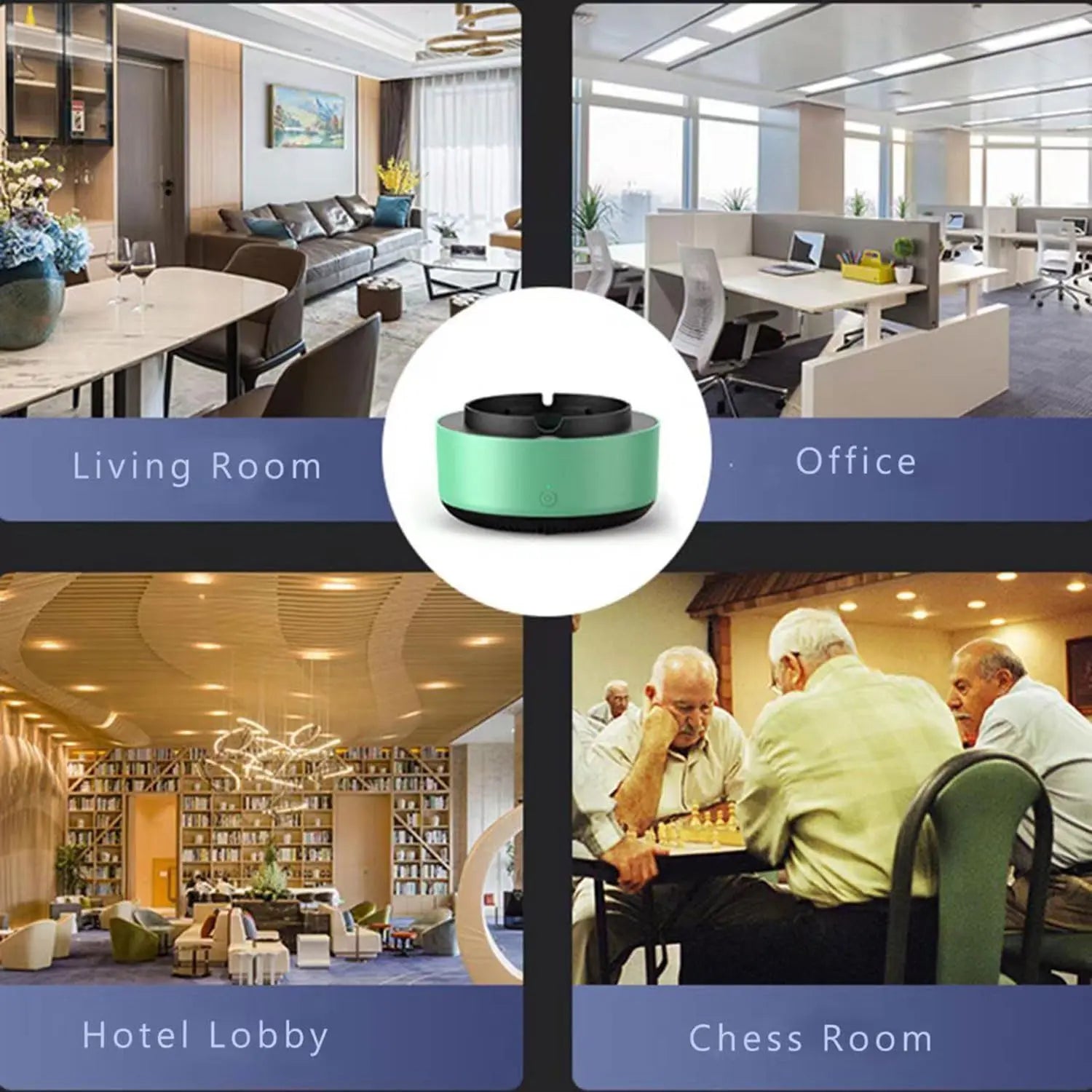 2 in 1 Multifunctional indoor smokeless ashtray, 360 °surround suction intelligent air purifier ashtray, indoor household car intelligent ashtray (Green）2pcs Wholesale Hub