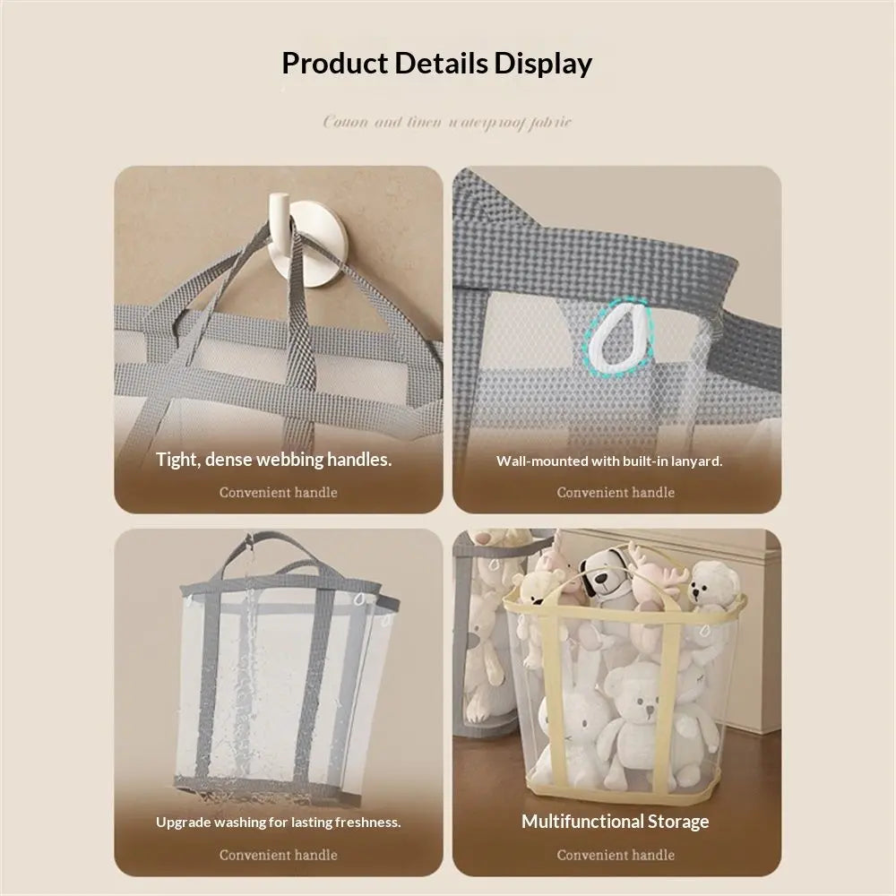 Mesh Bag with Handles, Collapsible Laundry Basket, Foldable Laundry Bag, Breathable Folding Beach Bag,Space-saving Travel Tote Bags (1, Grey) Wholesale Hub