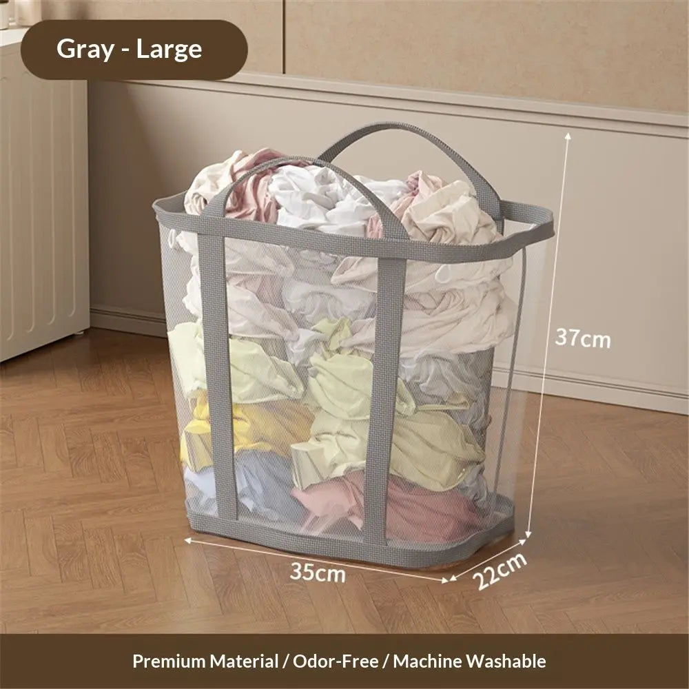 Mesh Bag with Handles, Collapsible Laundry Basket, Foldable Laundry Bag, Breathable Folding Beach Bag,Space-saving Travel Tote Bags (1, Grey) Wholesale Hub