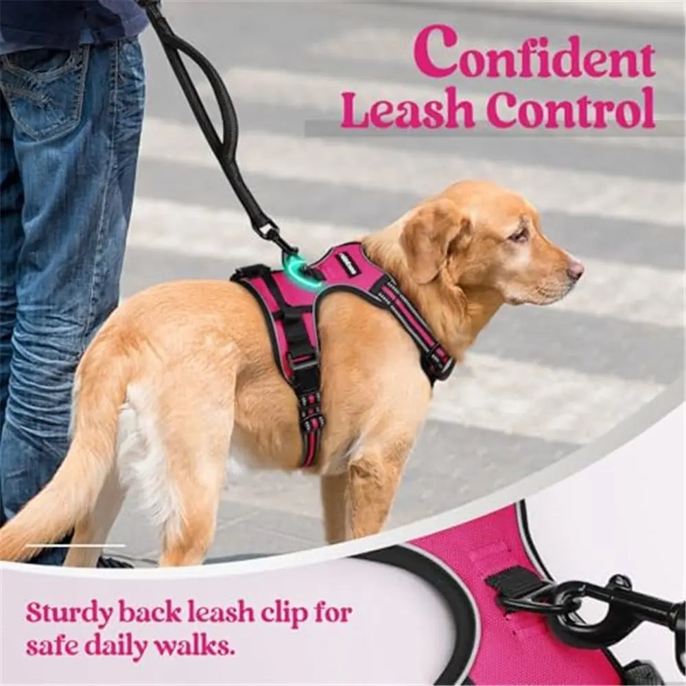 Dog Harness No Pull, Adjustable Soft Padded, Reflective nylon No Choke Pet Vest with Easy Control Handle for Medium Sized Dogs,rose red, M Wholesale Hub