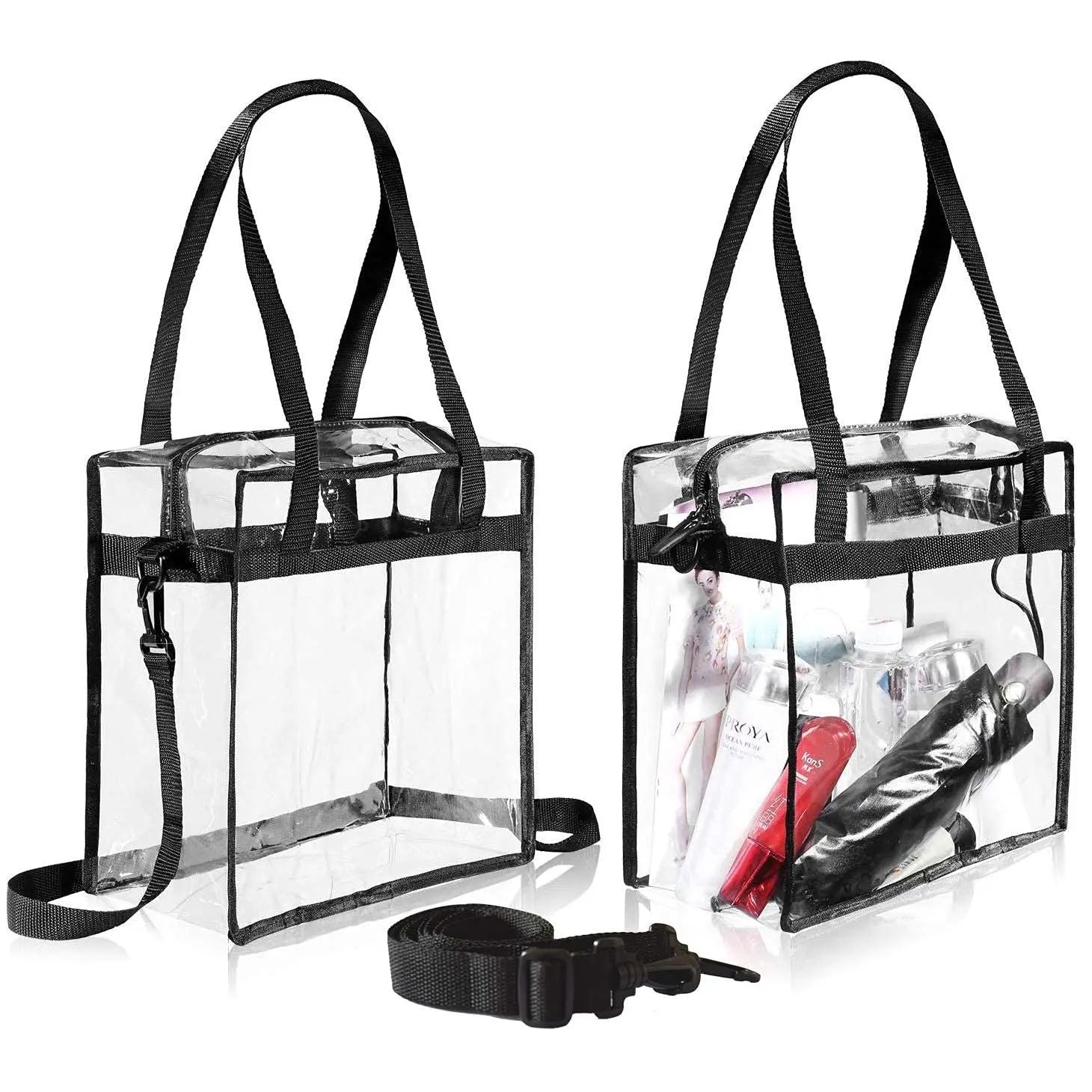 2pcs Clear Bags 30*30*15cm Stadium Approved Clear Tote Bag with Zipper Closure Crossbody Shoulder Bag with Adjustable Strap Wholesale Hub