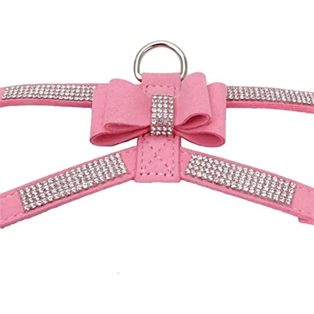 Bling Dog Harness for Girls, Cat Vest Harnesses with Bow Tie Puppy Kitty Cute Fancy Sparkling Pretty Crystal Diamond for Small Pet  Chihuahua,Pink S Wholesale Hub