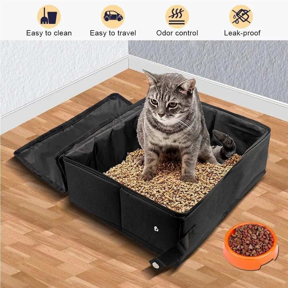 Portable Cat Travel Litter Box, Collapsible Cat Litter Carrier Tray, Waterproof Litter Box for Outdoor Fit Medium Cats and Kitties, Leak-Proof, Sturdy, Lightweight-Black Wholesale Hub