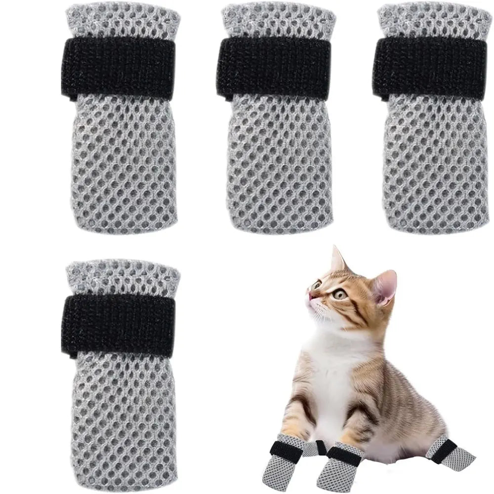 Anti-Scratch Cat Boot Covers - Paw Protectors (Mesh, Non-Slip, Breathable) - 4 Pairs (M, gray) - Suitable for Family Pet, Cat Bathing & Nail Cutting Wholesale Hub