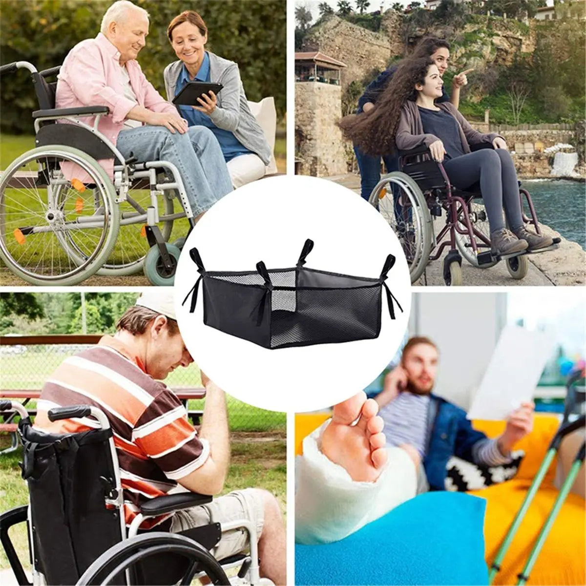 Wheelchair Bag, Rollator Seat Bag, Wheelchair Storage Bag, Side Storage Organizer, Lightweight and Heavy Duty Travel Tote, Under Seat Large Capacity Reusable Backpack Bag  2pcs Wholesale Hub