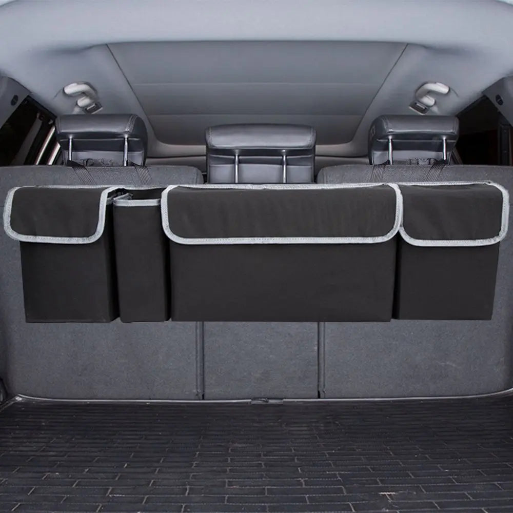 Car Trunk Organizer, Backseat Hanging Large Storage with Adjustable Straps, Waterproof Collapsible Cargo Bag with 4 Pockets, (Black) Wholesale Hub