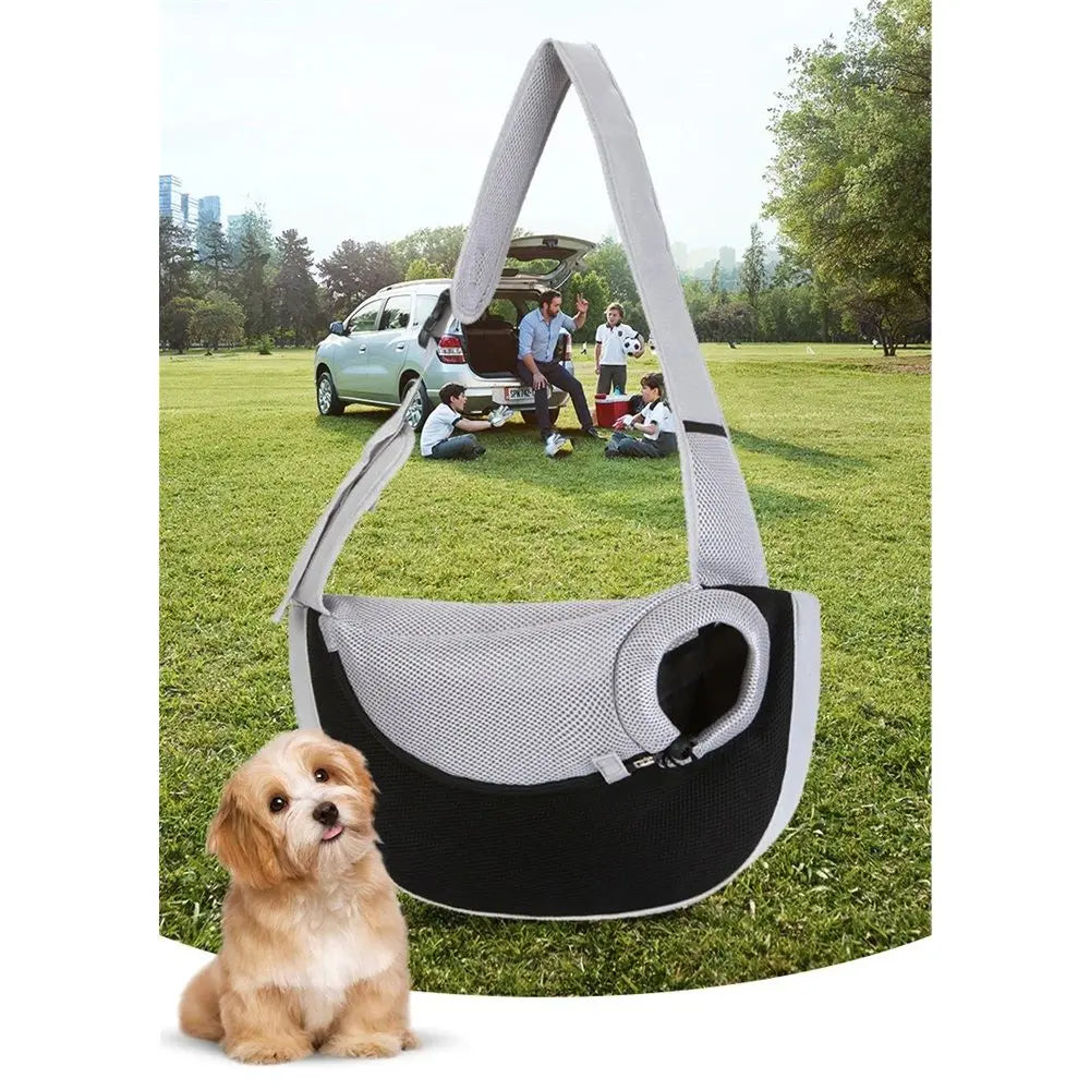 Hand Free Drawstring Dog  with Adjustable Strap, Breathable Mesh Travel Safe Puppy Sling Bag Carrier, Crossbody Satchel Dog Purse with Pocket for Outdoor Dogs Cats（Black with white S） Wholesale Hub