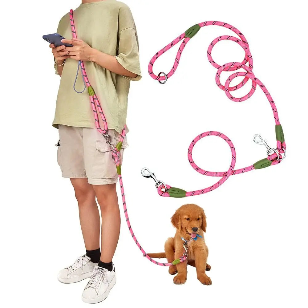 Hands free dog leash for off-road dog running, dog leash for hiking training, hands-free pet leash, heavy-duty reflective pet walking strap (pink 250cm long 1.2m) Wholesale Hub