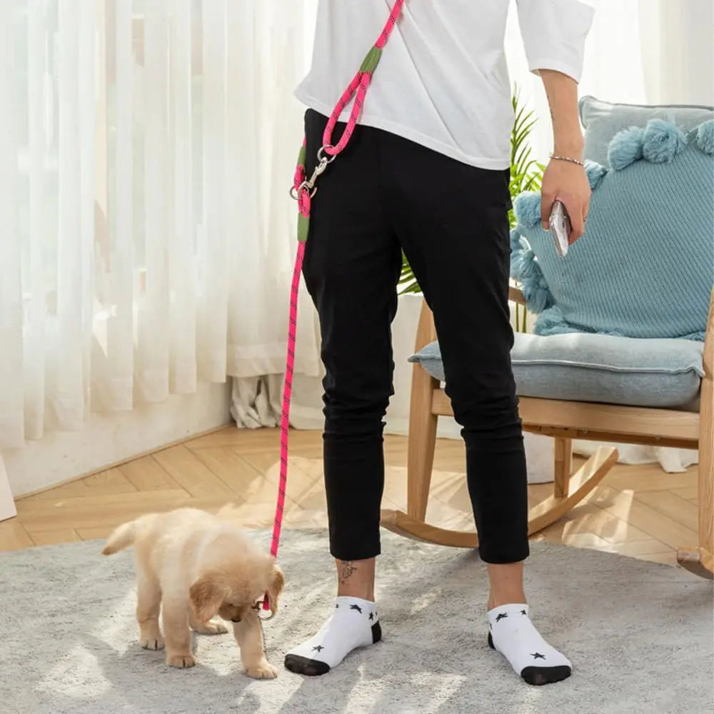 Hands free dog leash for off-road dog running, dog leash for hiking training, hands-free pet leash, heavy-duty reflective pet walking strap (pink 250cm long 1.2m) Wholesale Hub