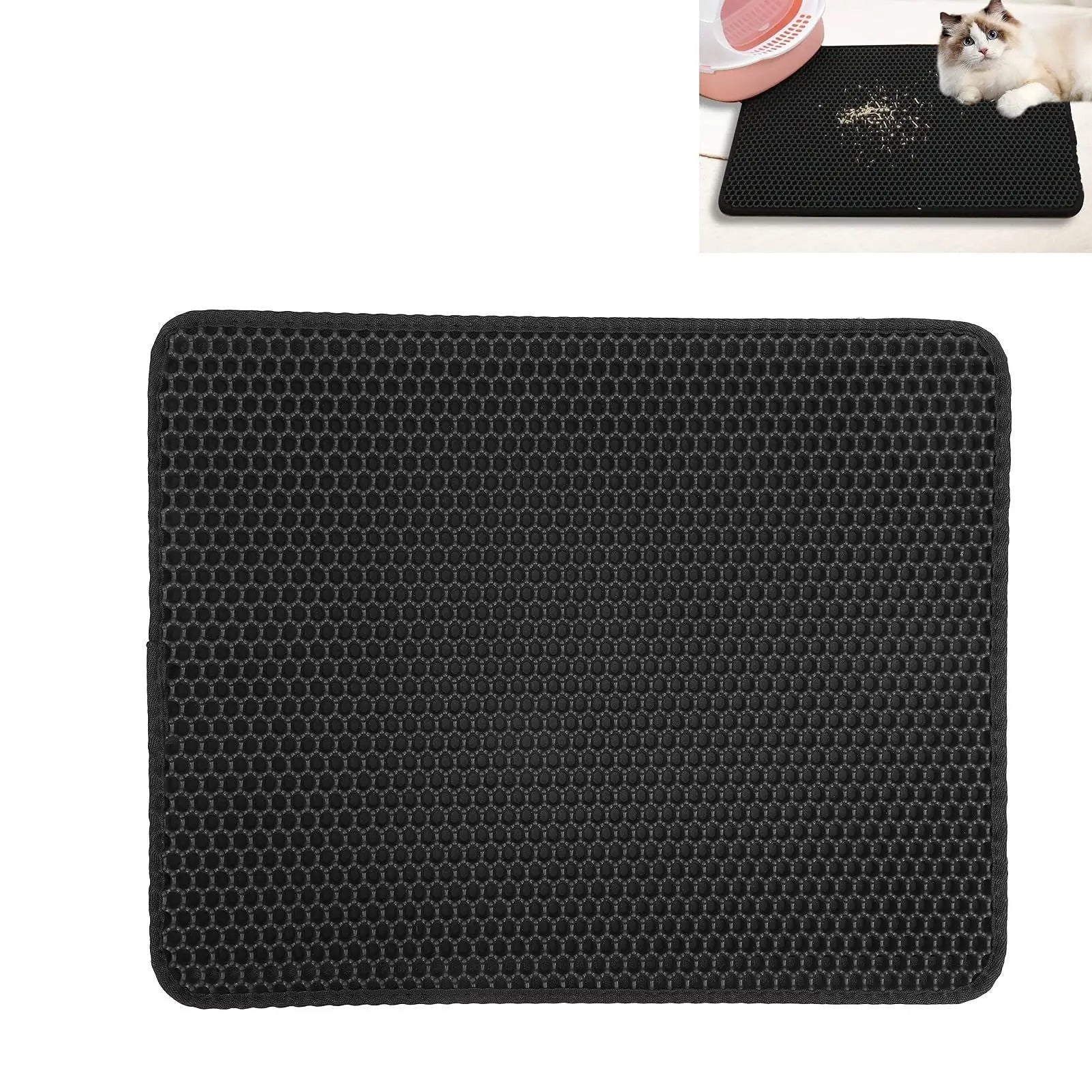 Cat Litter Mat,Double Layer Honeycomb Cat Litter Trapping Mat, Non Slip Waterproof Urine Proof Cat Litter Box Mat for Floor, Kitty Litter Rug, Cat Supplies, Black 30*30cm Wholesale Hub