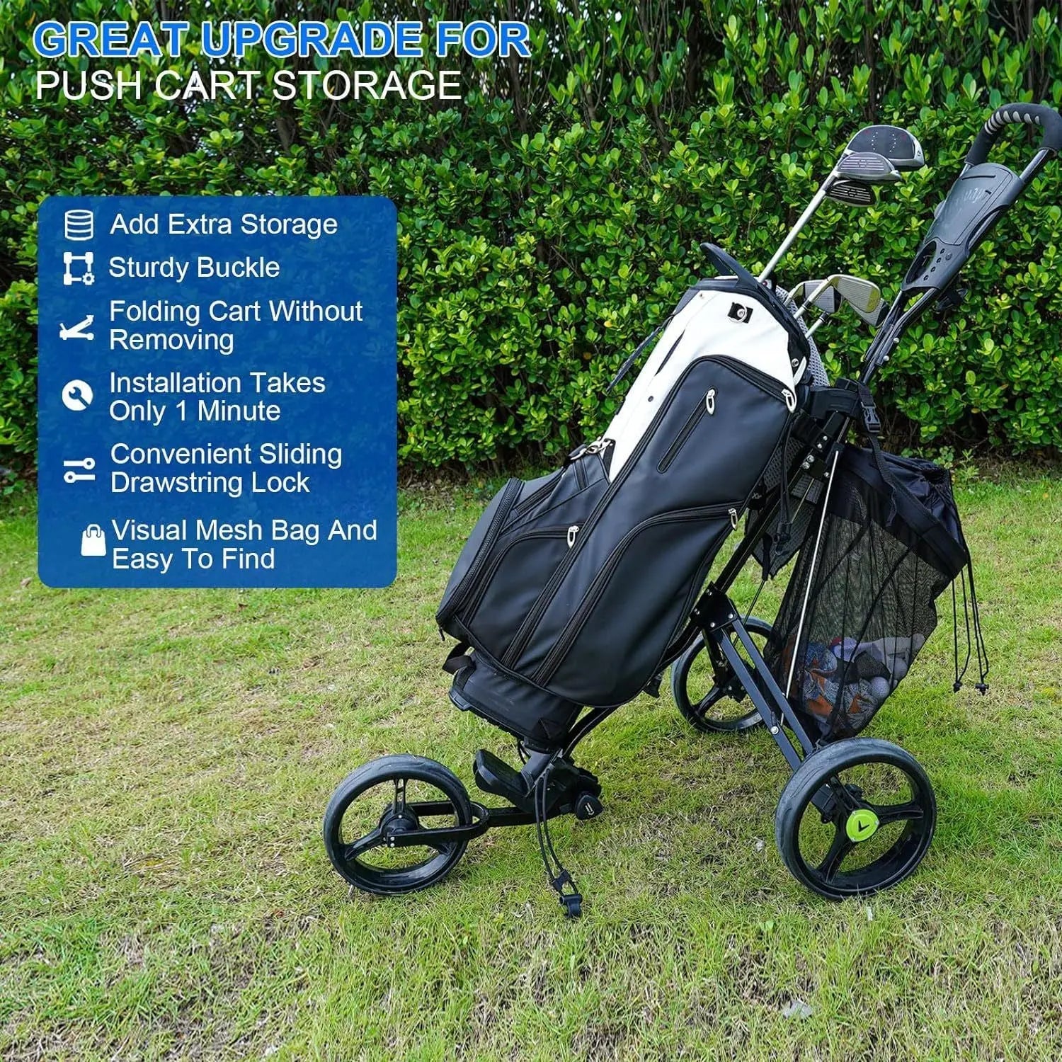 Golf Push Cart Storage Bag,Golf Cart Organizer, Backside Extension Storage Bag,Closure Push Cart Net Mesh Accessories（black 60x41cm） Wholesale Hub