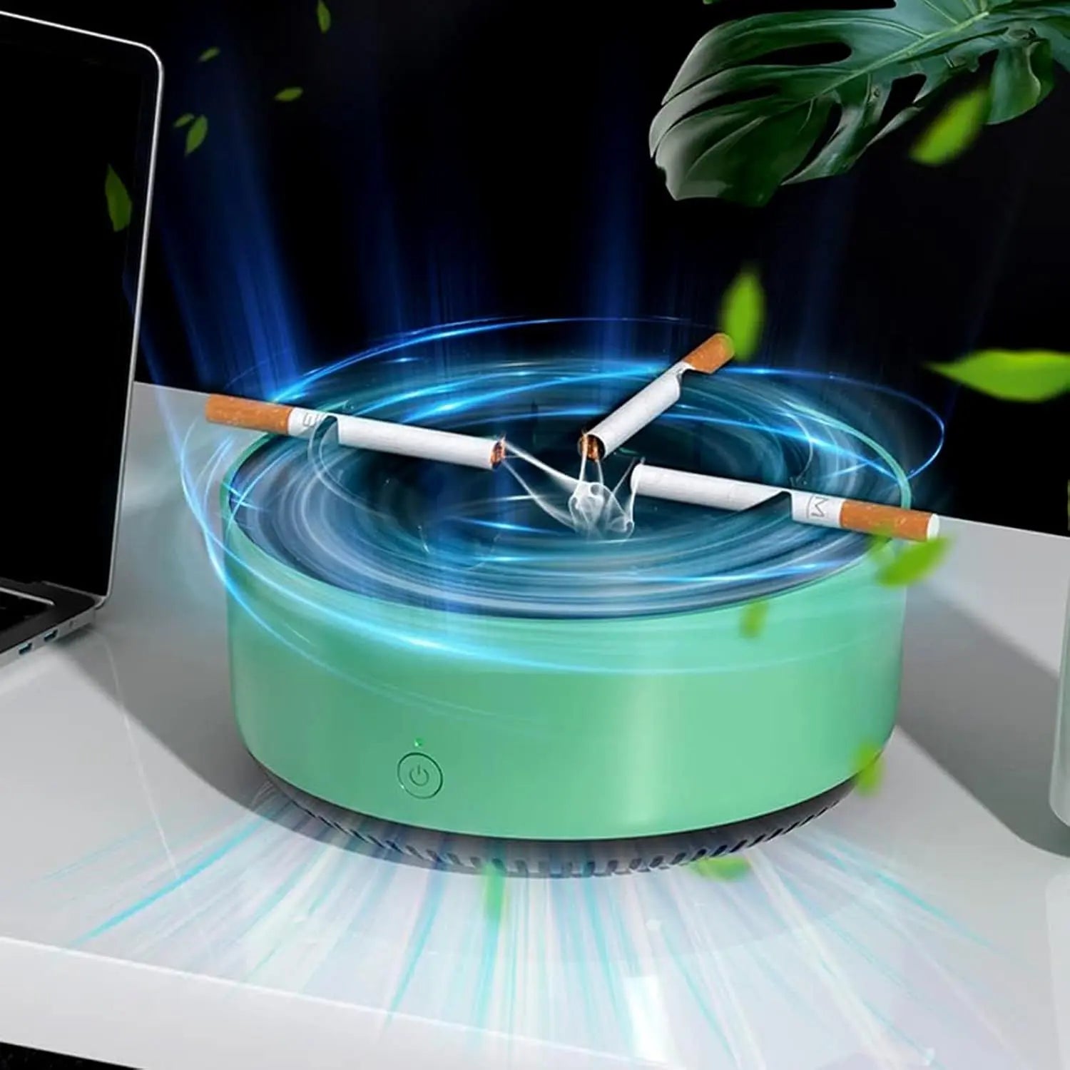 2 in 1 Multifunctional Smokeless Ashtray,Air Purifier Ashtray with Filter, Purifier Ashtrays for Cigarettes Car Indoor (Green) Wholesale Hub