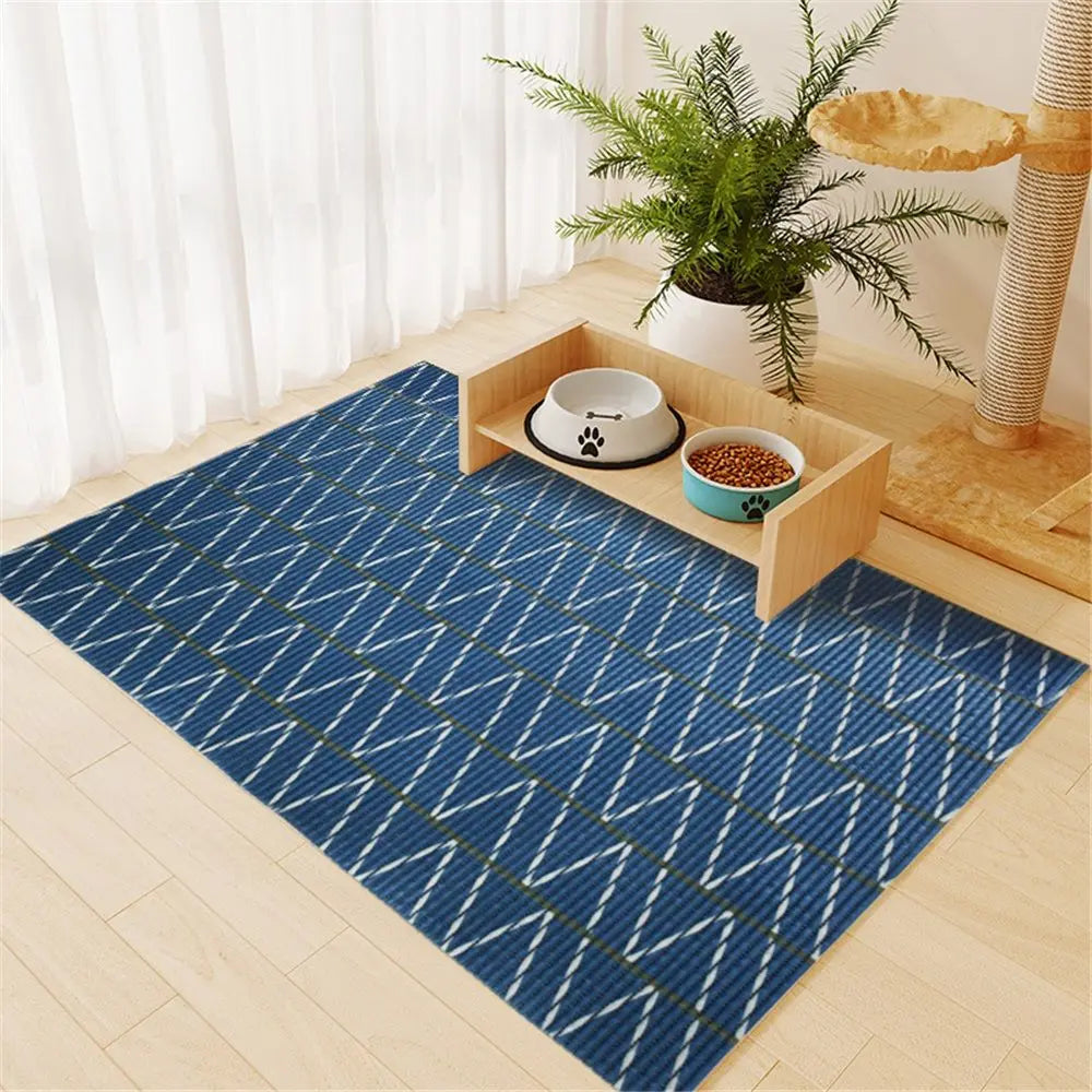 Cat Litter Mat, 103CM*64CM Trimable & Soft Foam Pad, Leak-Proof & Non-Slip Bottom, Reusable （Blue background with white stripes） Wholesale Hub