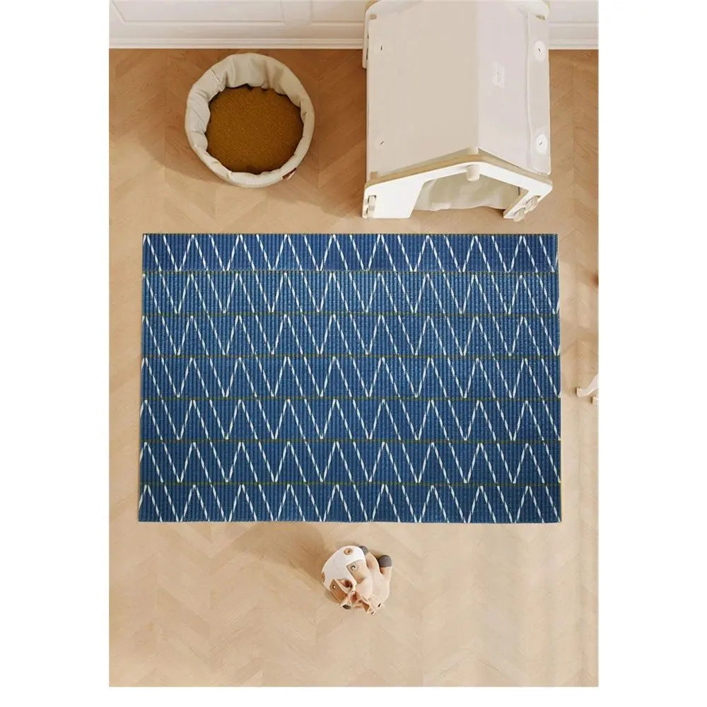 Cat Litter Mat, 103CM*64CM Trimable & Soft Foam Pad, Leak-Proof & Non-Slip Bottom, Reusable （Blue background with white stripes） Wholesale Hub