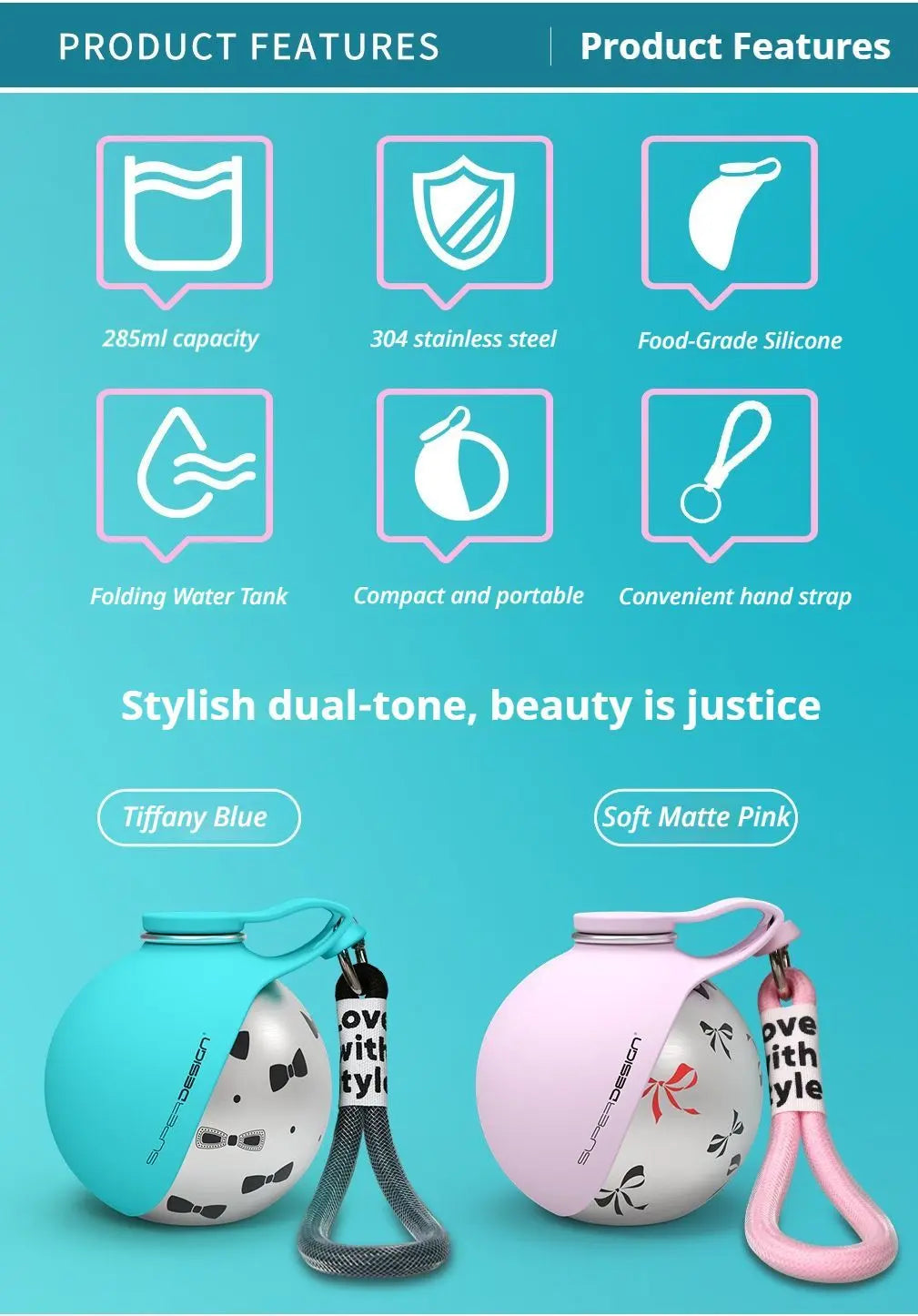 Blue Floral Print Xiaoman Portable Pet Water Bottle Wholesale Hub
