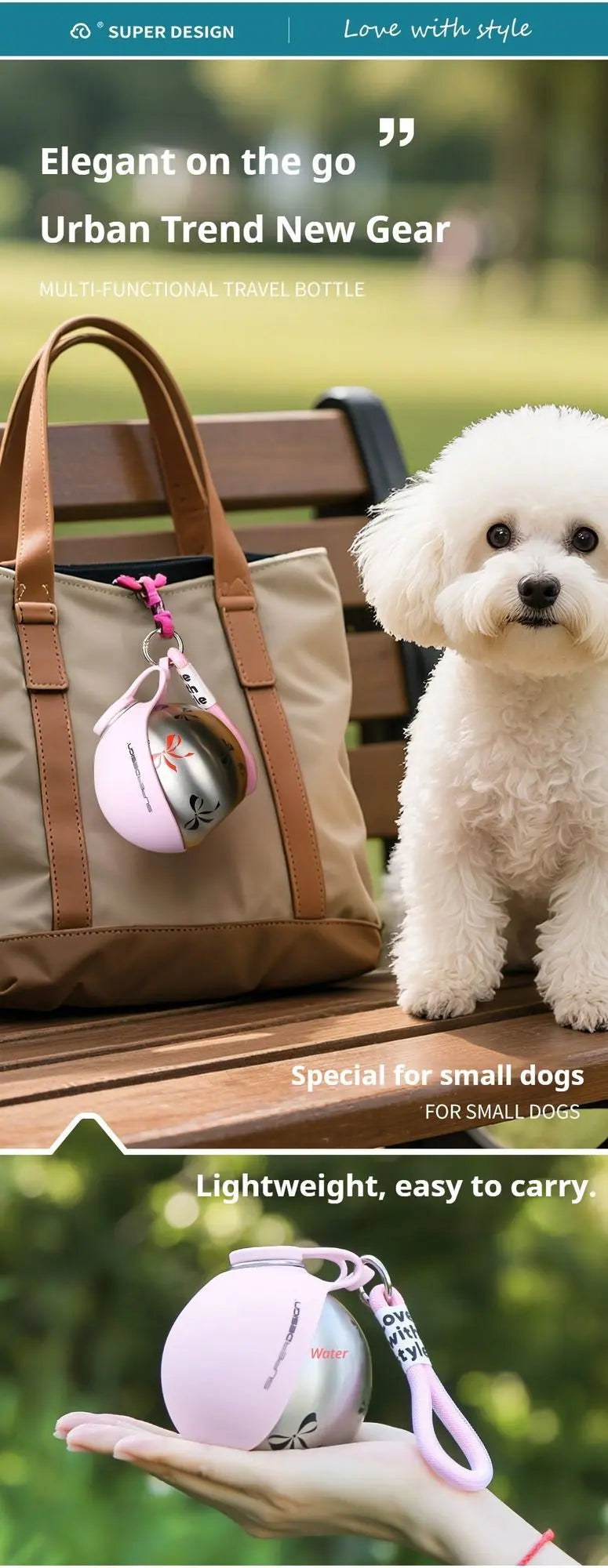 Pink Floral Print Xiaoman Portable Pet Water Bottle Wholesale Hub