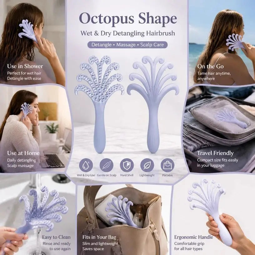 Light Purple Octopus Scalp Massage Brush Gentle Volumising Wet & Dry 1Pcs Wholesale Hub