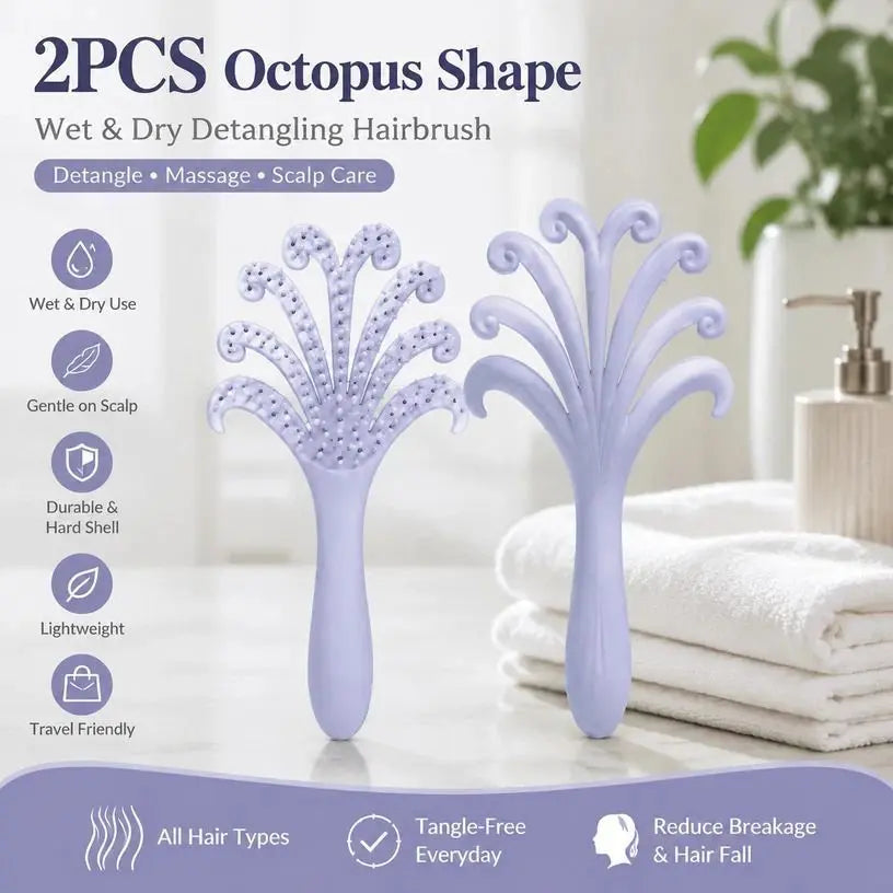 Light Purple Octopus Scalp Massage Brush Gentle Volumising Wet & Dry 2Pcs Wholesale Hub