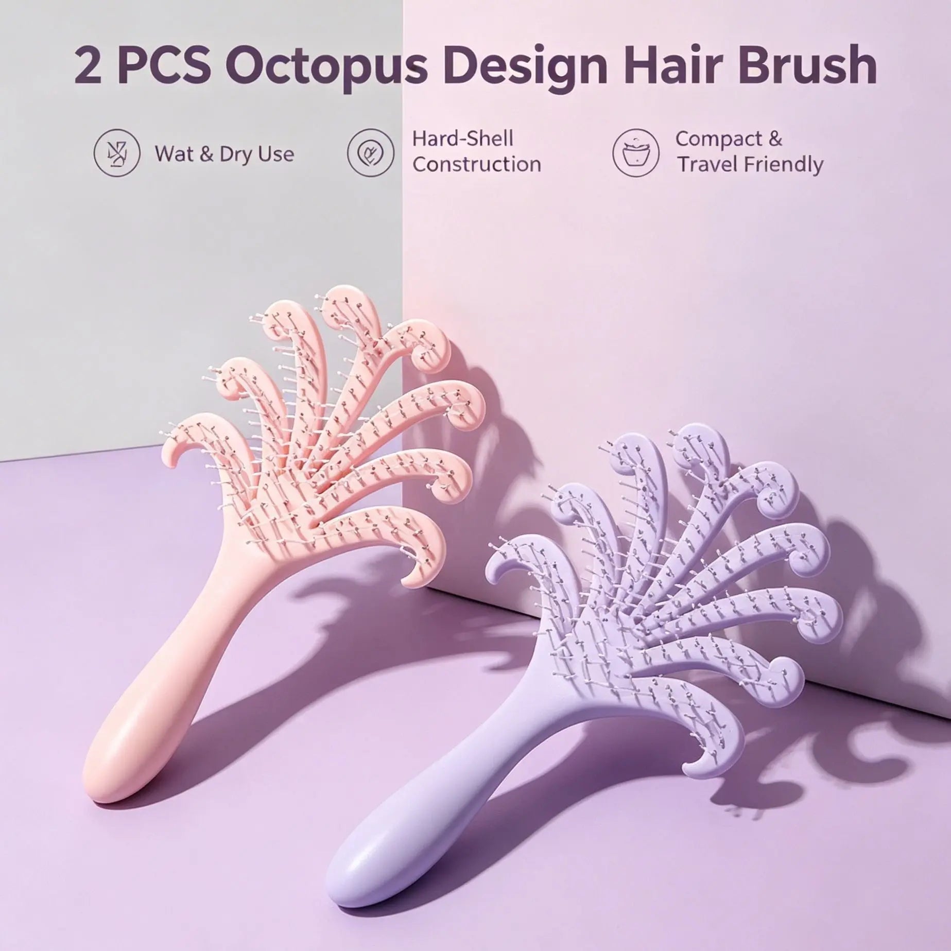 Light Pink & Light Purple Octopus Scalp Brush 2Pcs Wholesale Hub