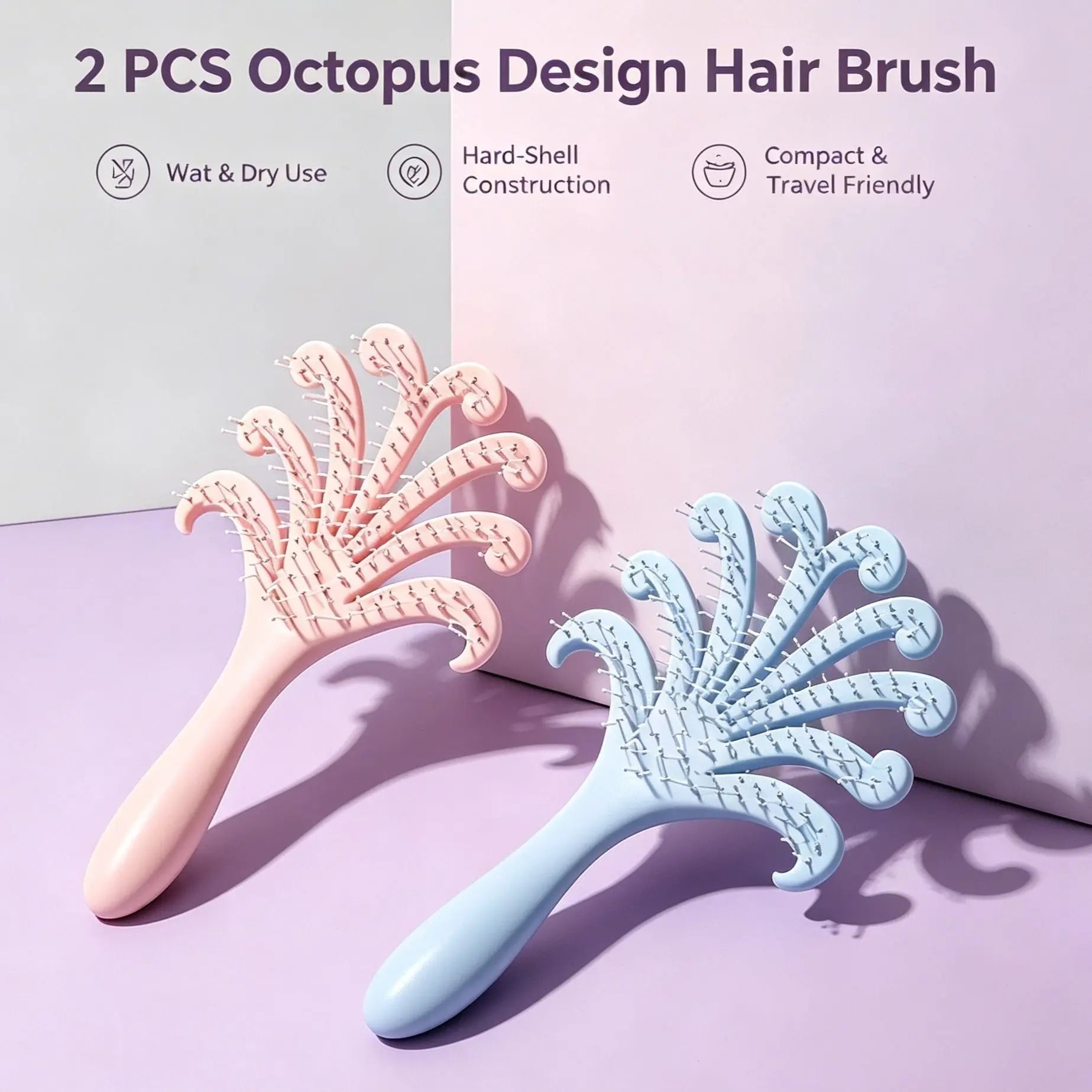 Light Pink & Light Blue Octopus Scalp Brush 2Pcs Wholesale Hub